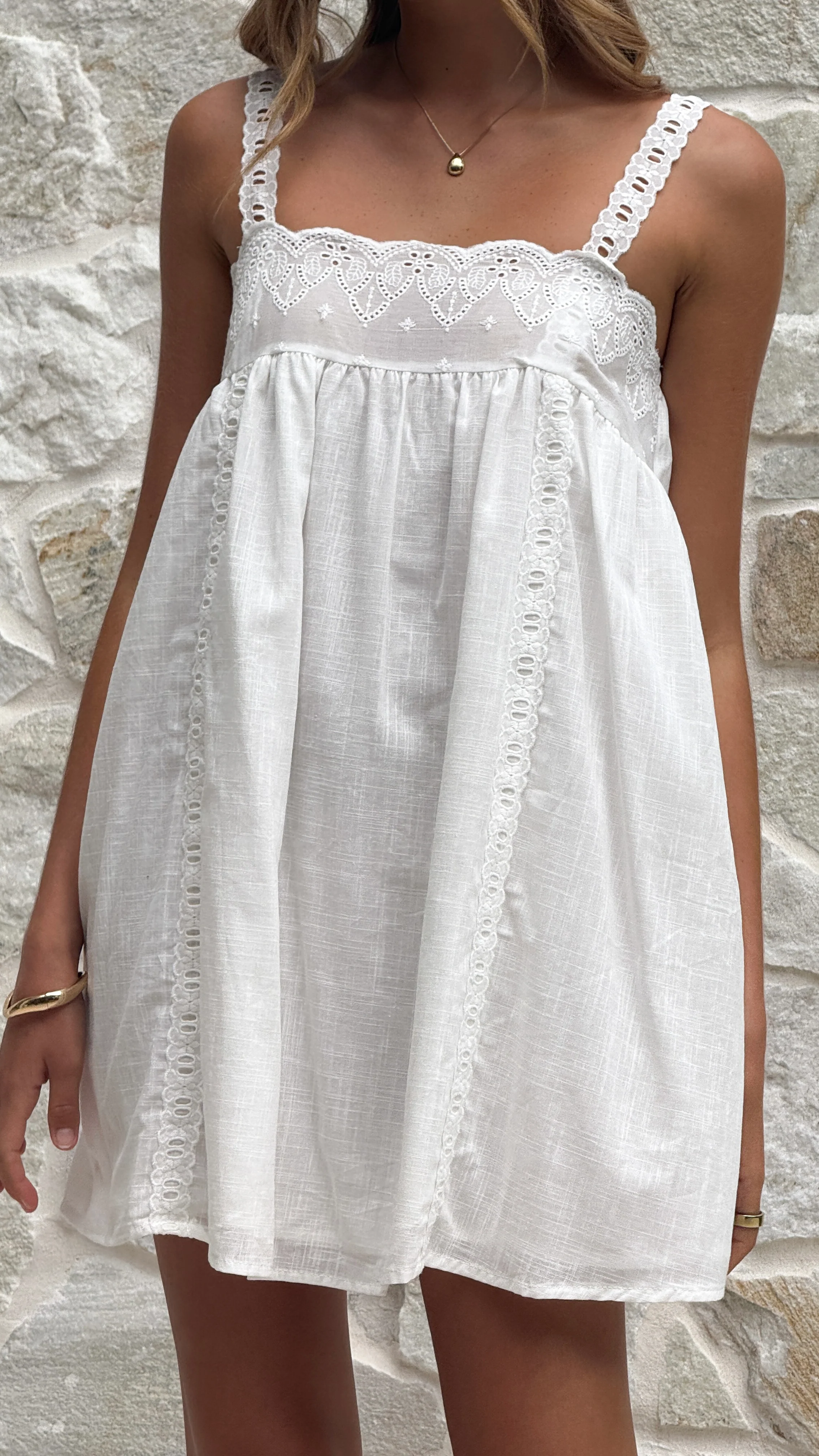 Lacey Mini Dress - White - Image 5