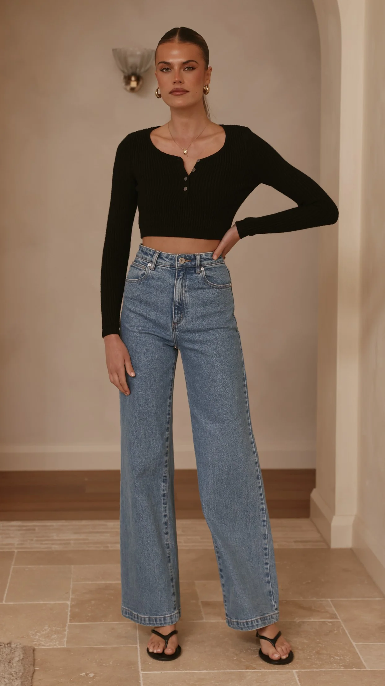 Lacy Long Sleeve Top - Black - Image 6