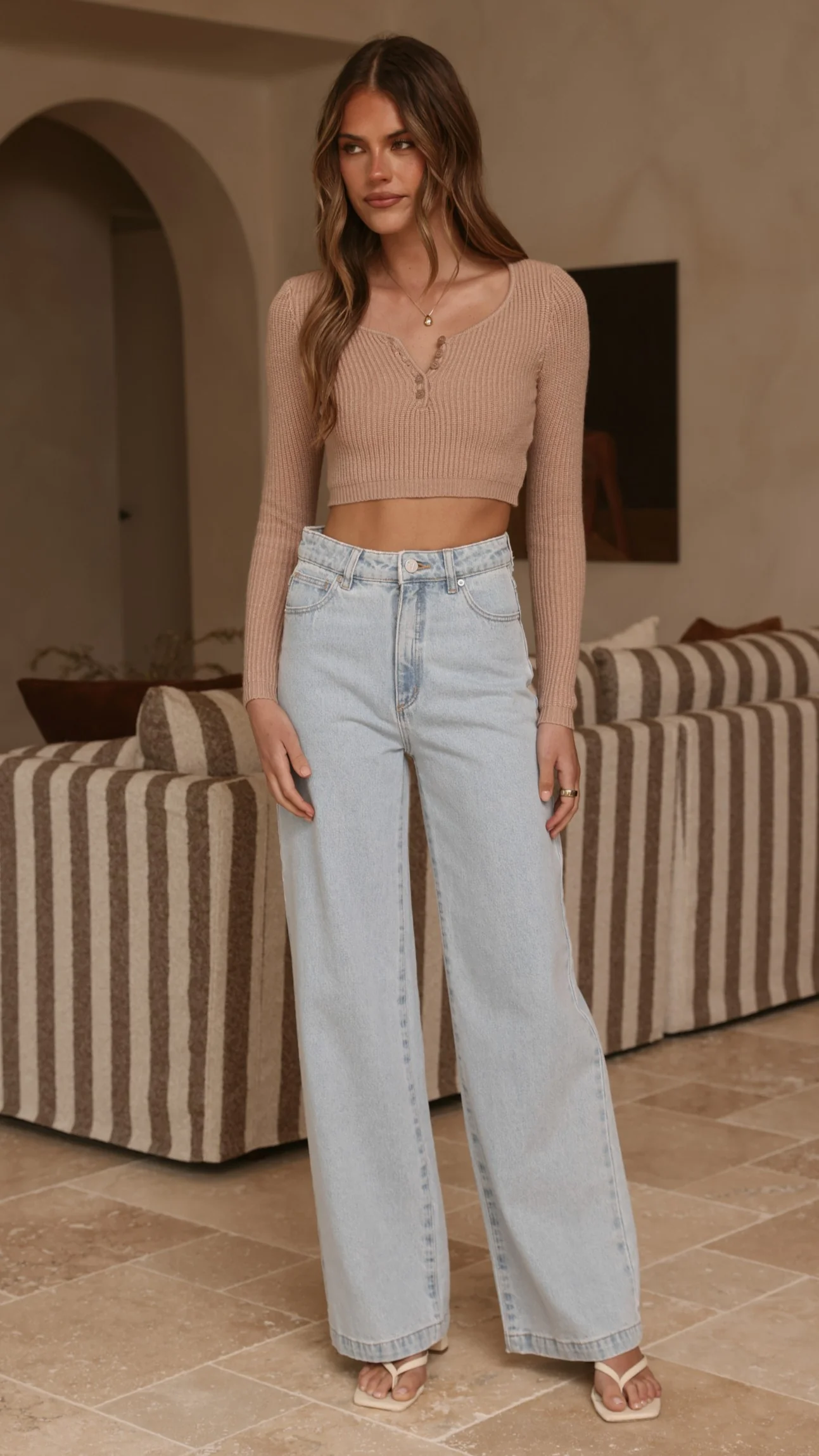 Lacy Long Sleeve Top - Mocha - Image 7