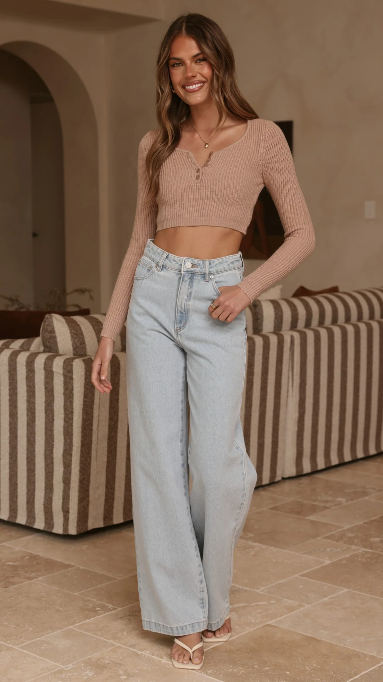 Lacy Long Sleeve Top - Mocha - Image 9