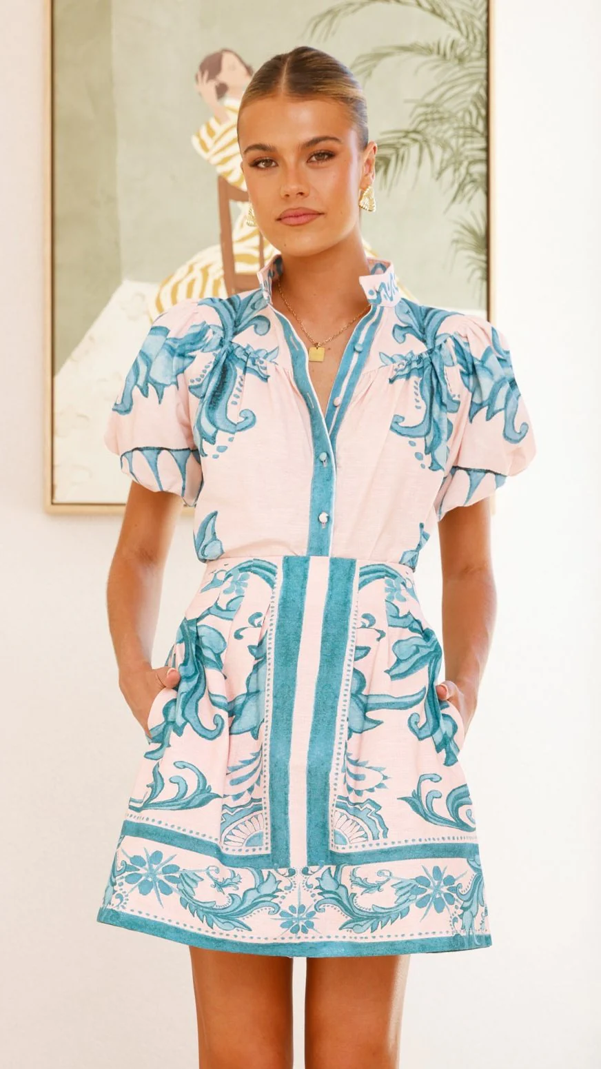 Lanie Shirt - Aqua / Pink Zayna - Image 4