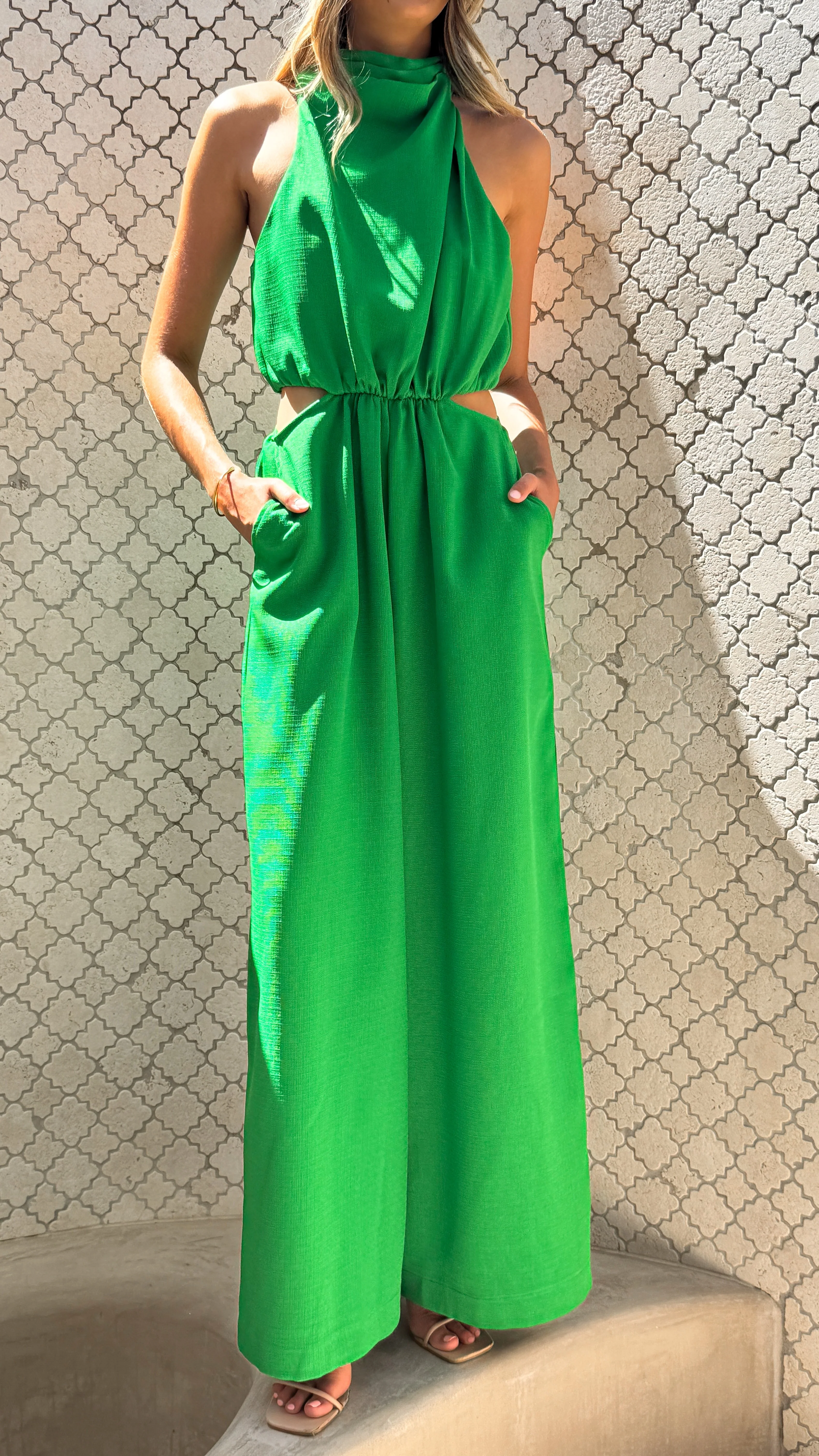 Lara Halter Neck Wide Leg Jumpsuit - Green - Image 4