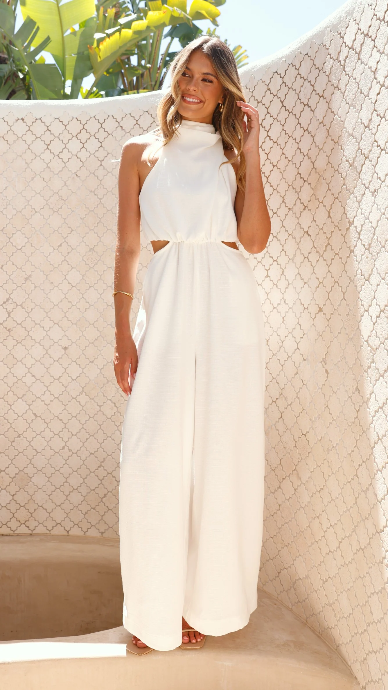 Lara Halter Neck Wide Leg Jumpsuit - White - Image 5
