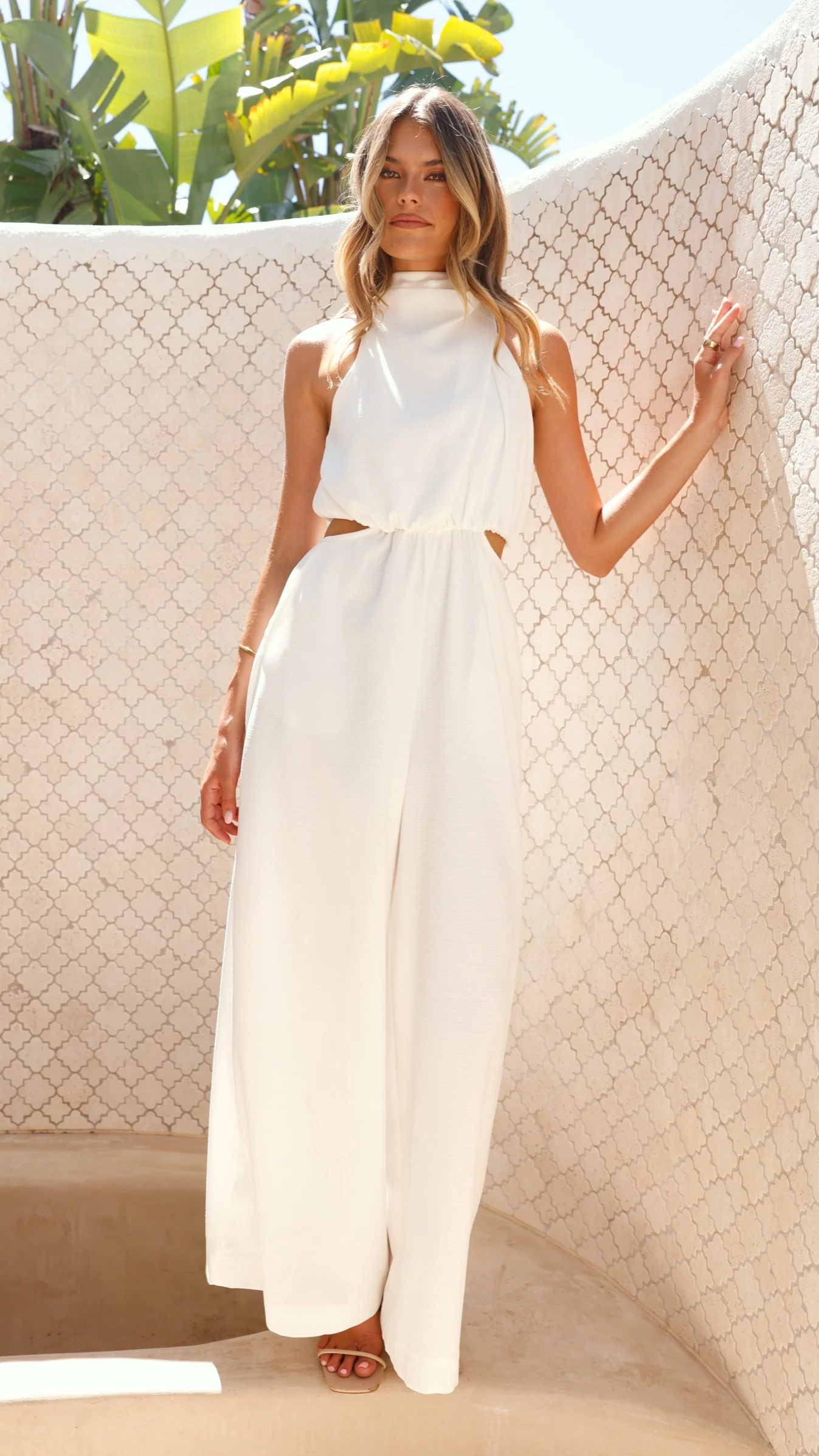 Lara Halter Neck Wide Leg Jumpsuit - White - Image 6