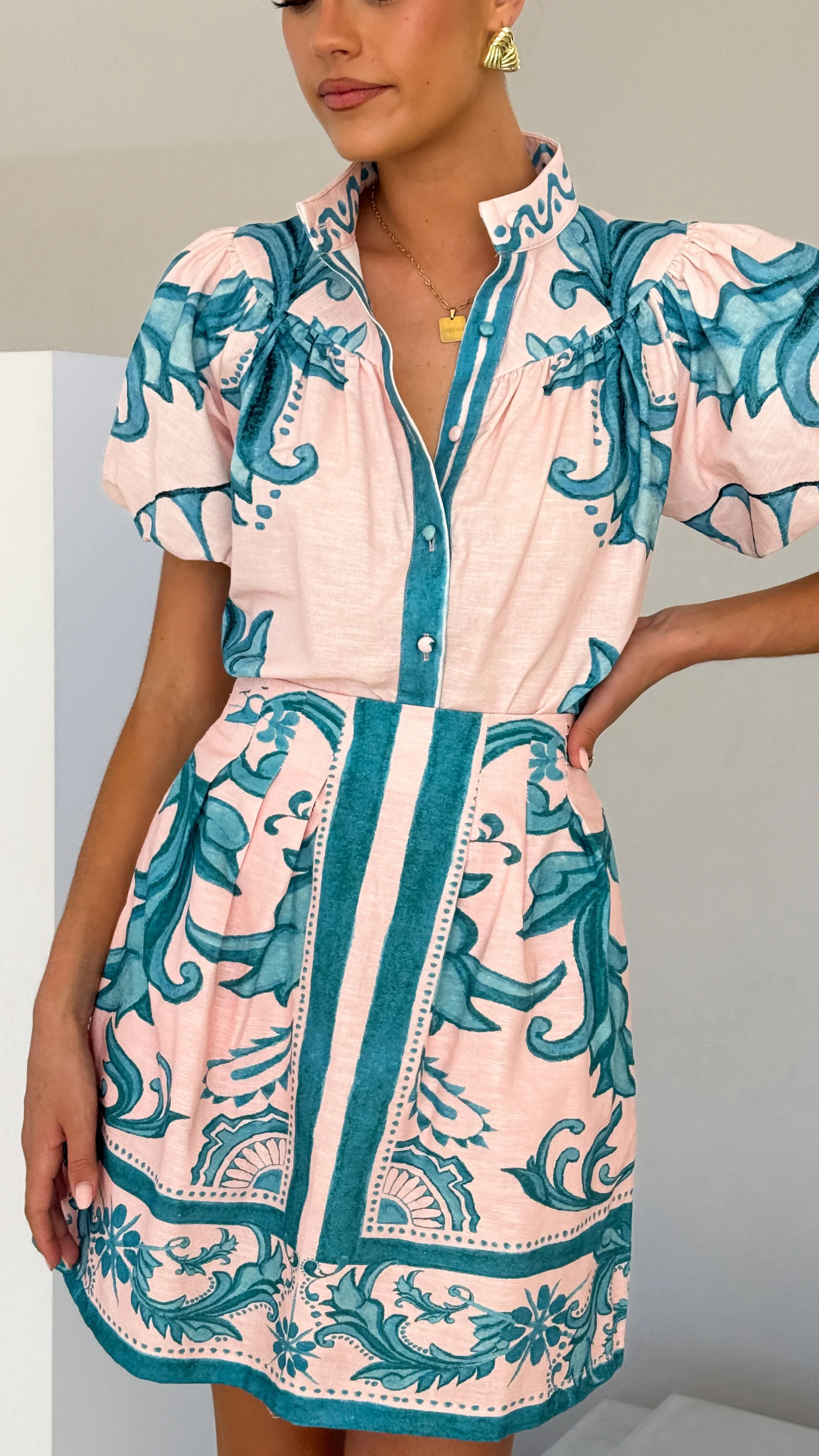 Laraine Mini Skirt - Aqua / Pink Zayna