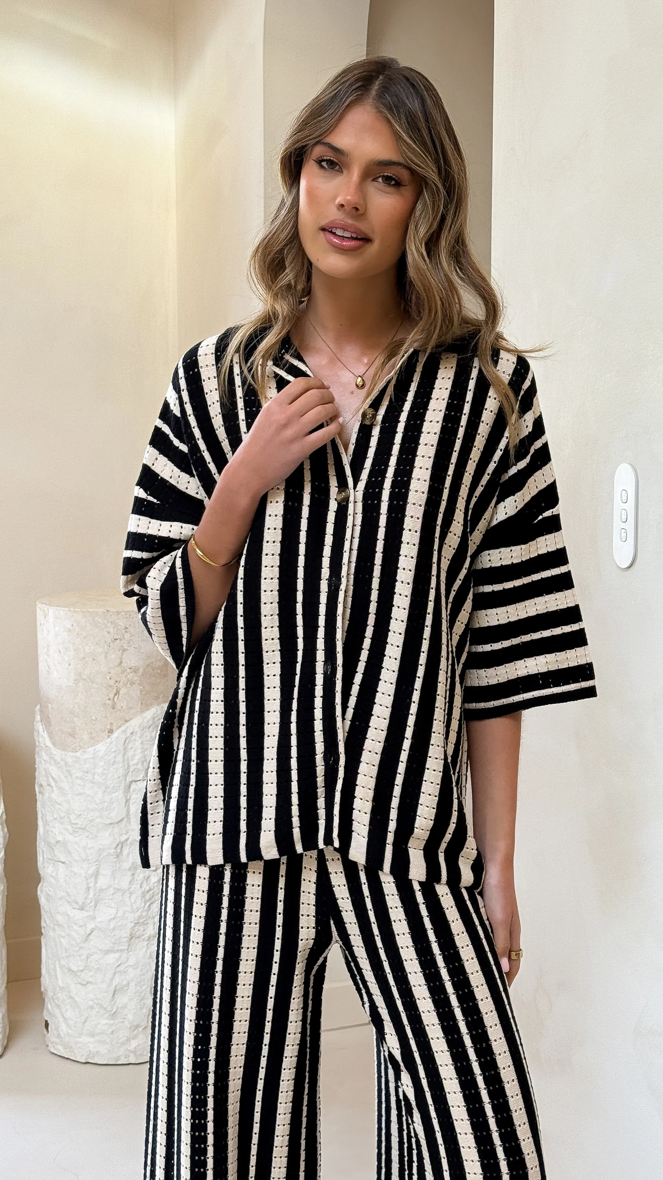 Layla Button Up Knit Shirt - Black - Image 10