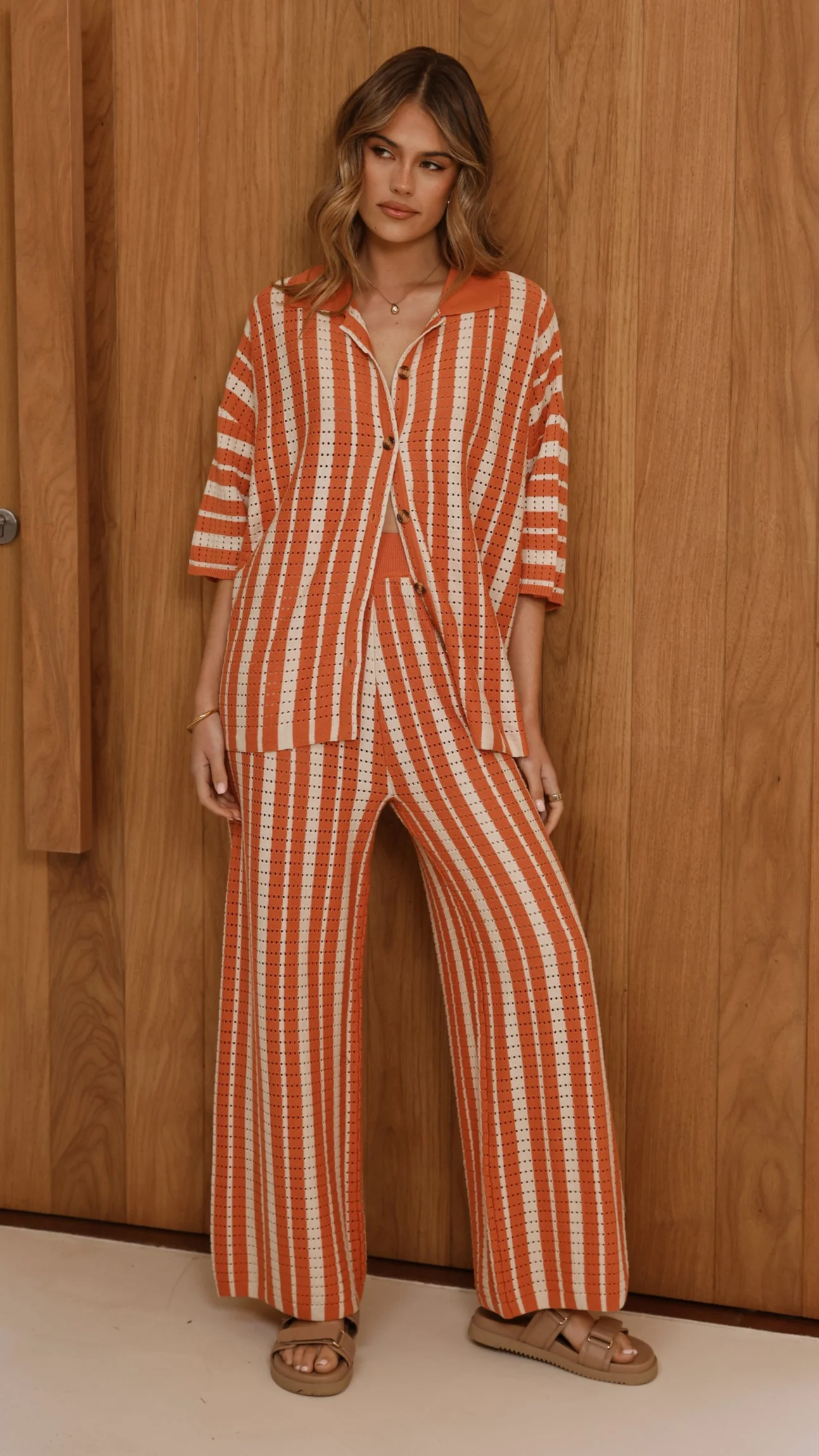 Layla Button Up Knit Shirt - Orange - Image 7