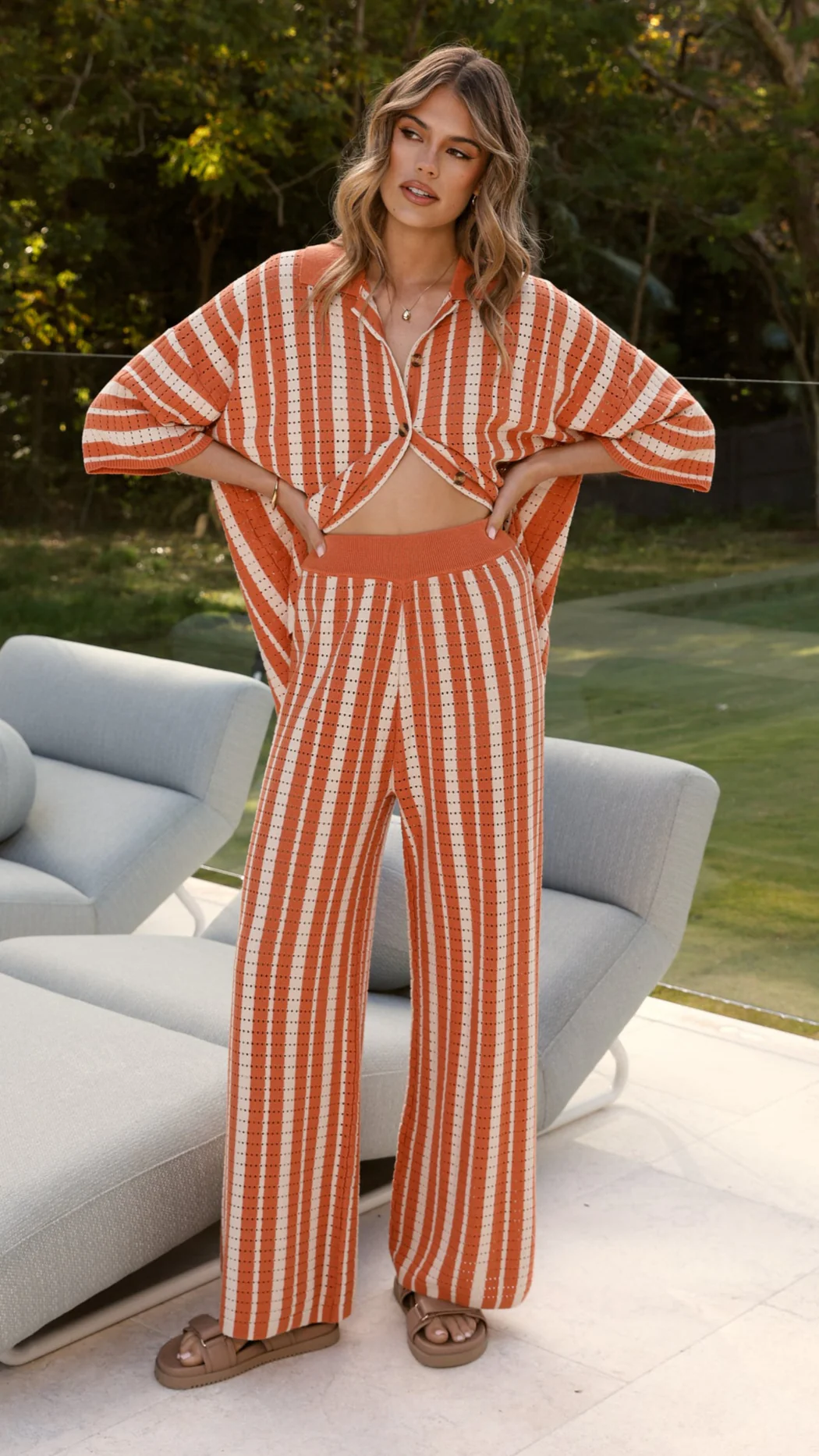 Layla Button Up Knit Shirt - Orange - Image 2