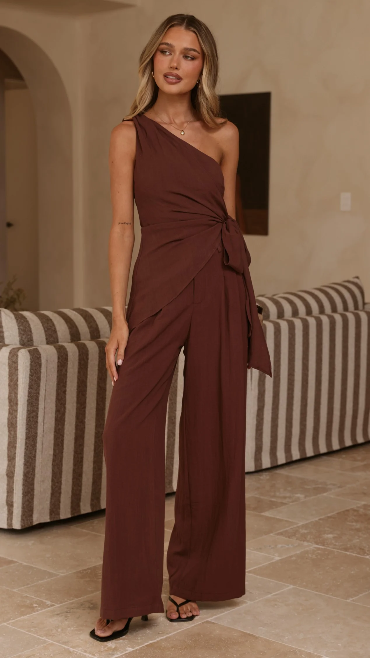 Leela One Shoulder Top and Pants Set - Brown - Image 11