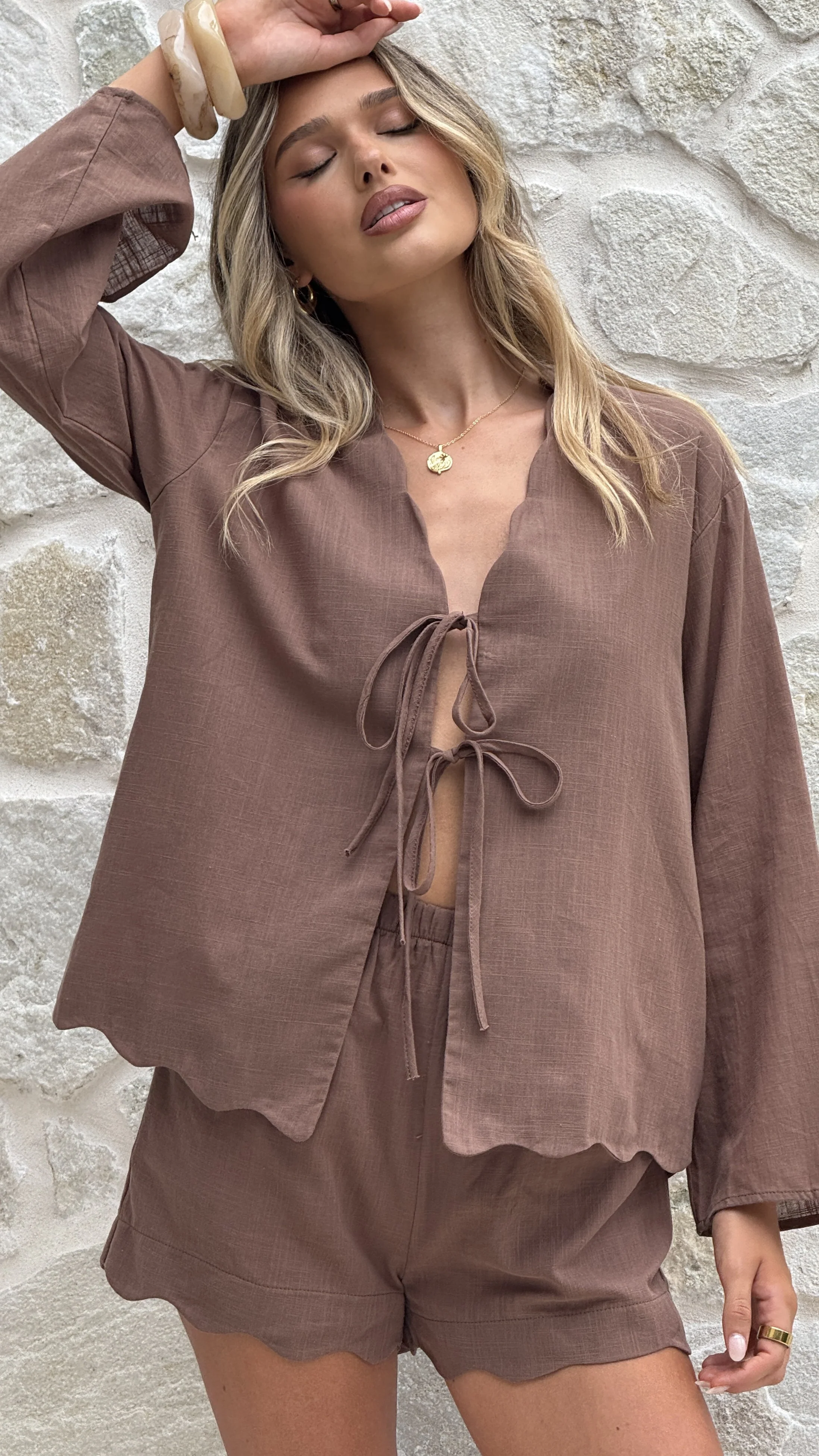 Leelo Tie Front Top and Shorts Set - Chocolate - Image 8