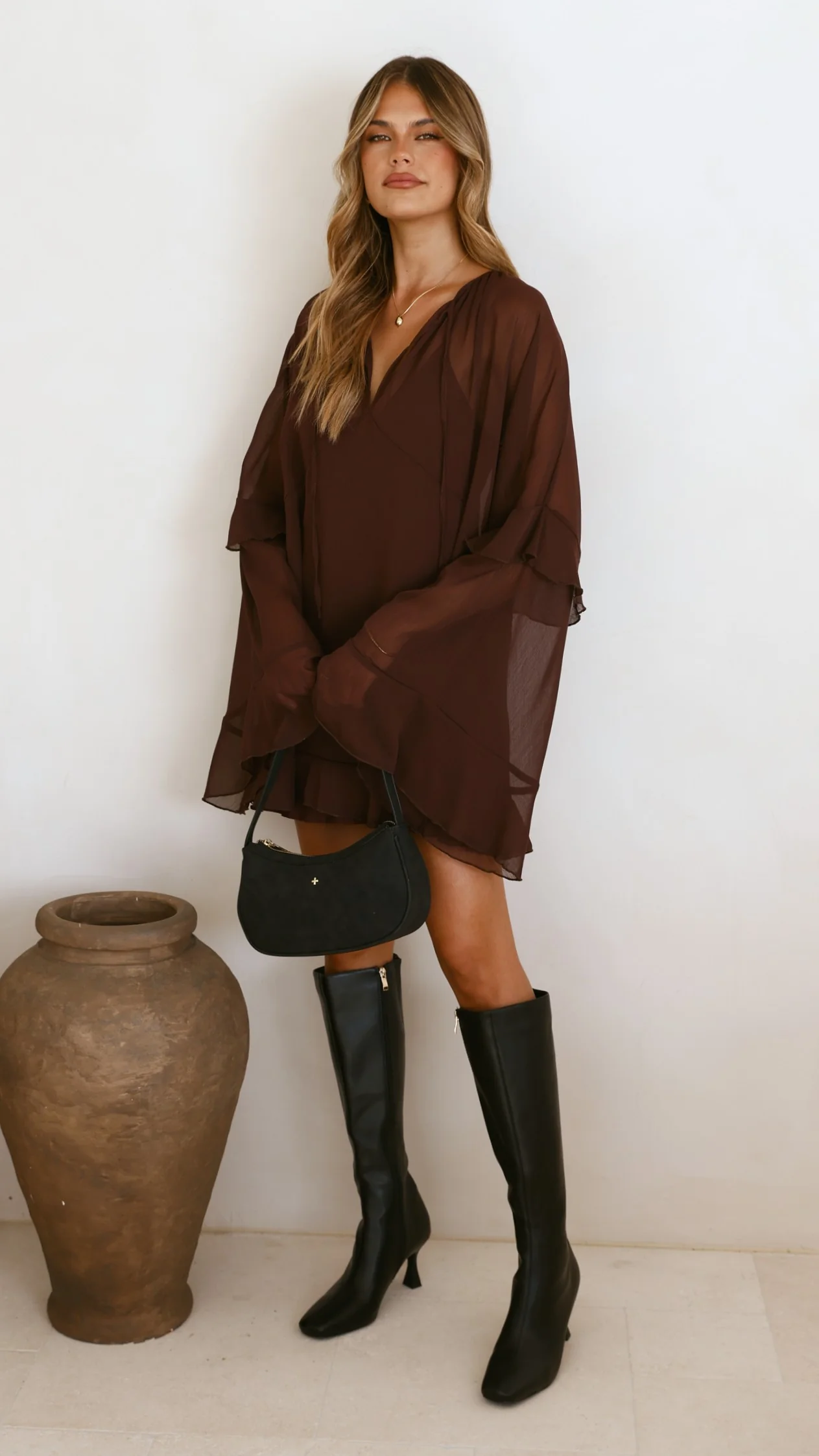 Leera Mini Dress - Chocolate - Image 4