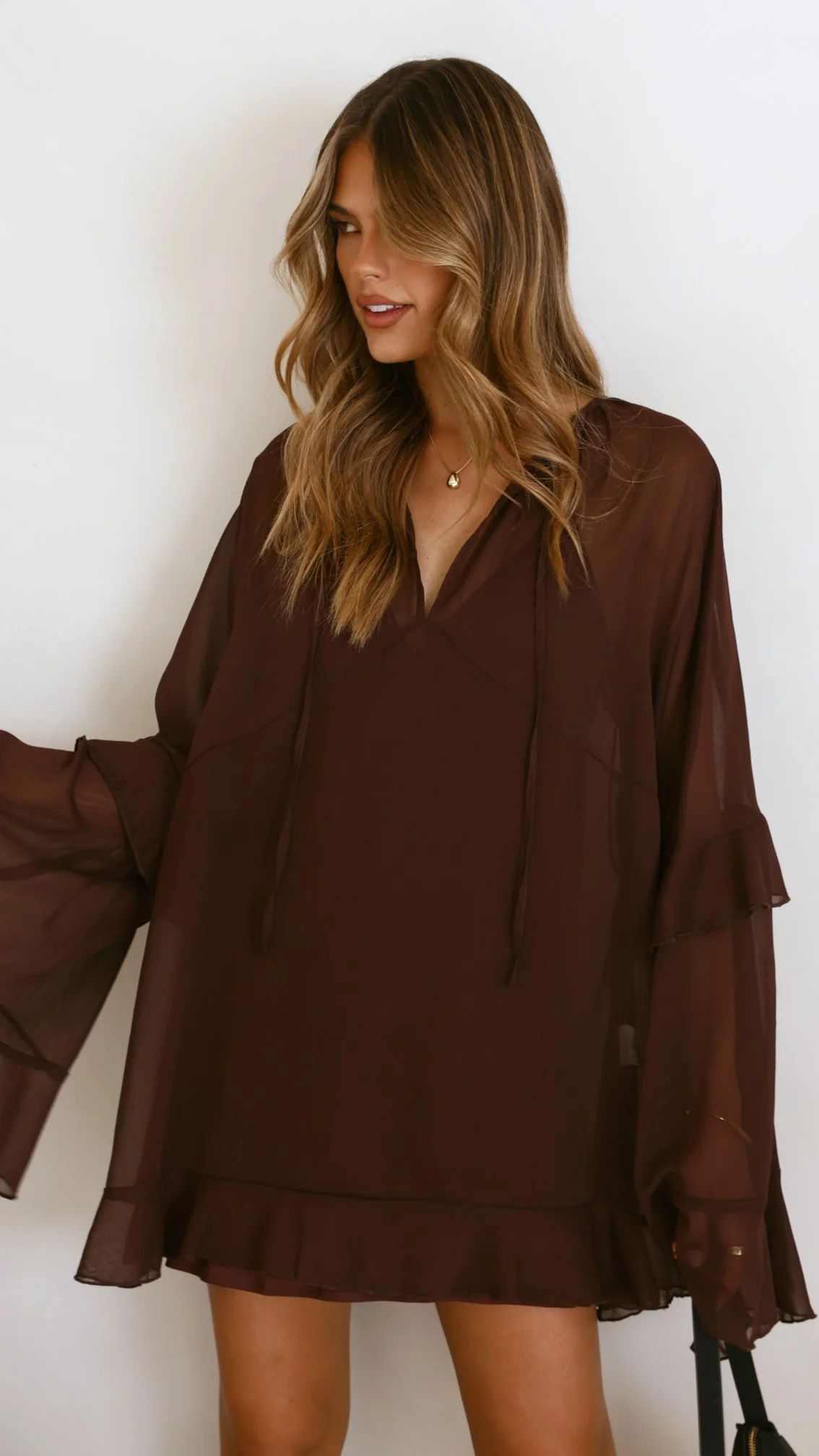 Leera Mini Dress - Chocolate - Image 8