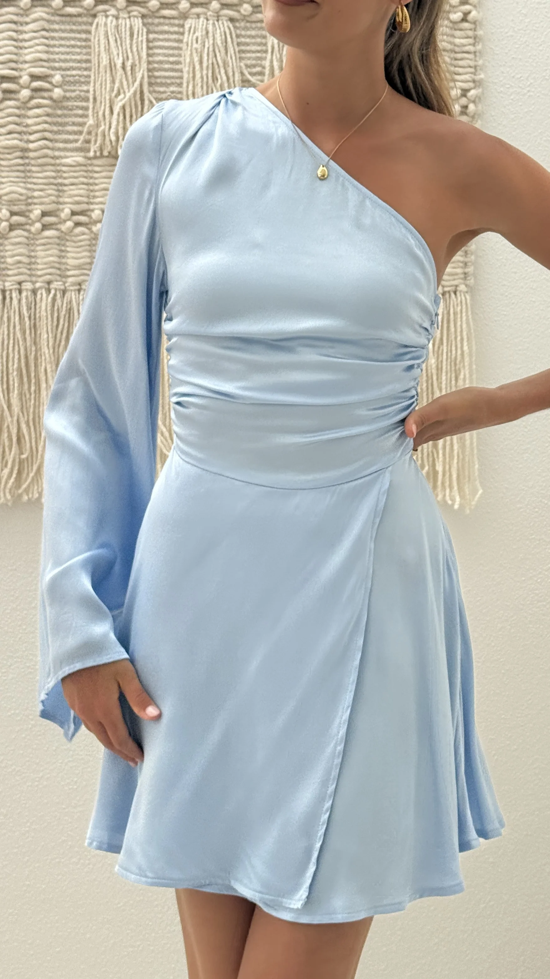Letty One Shoulder Mini Dress - Baby Blue - Image 4