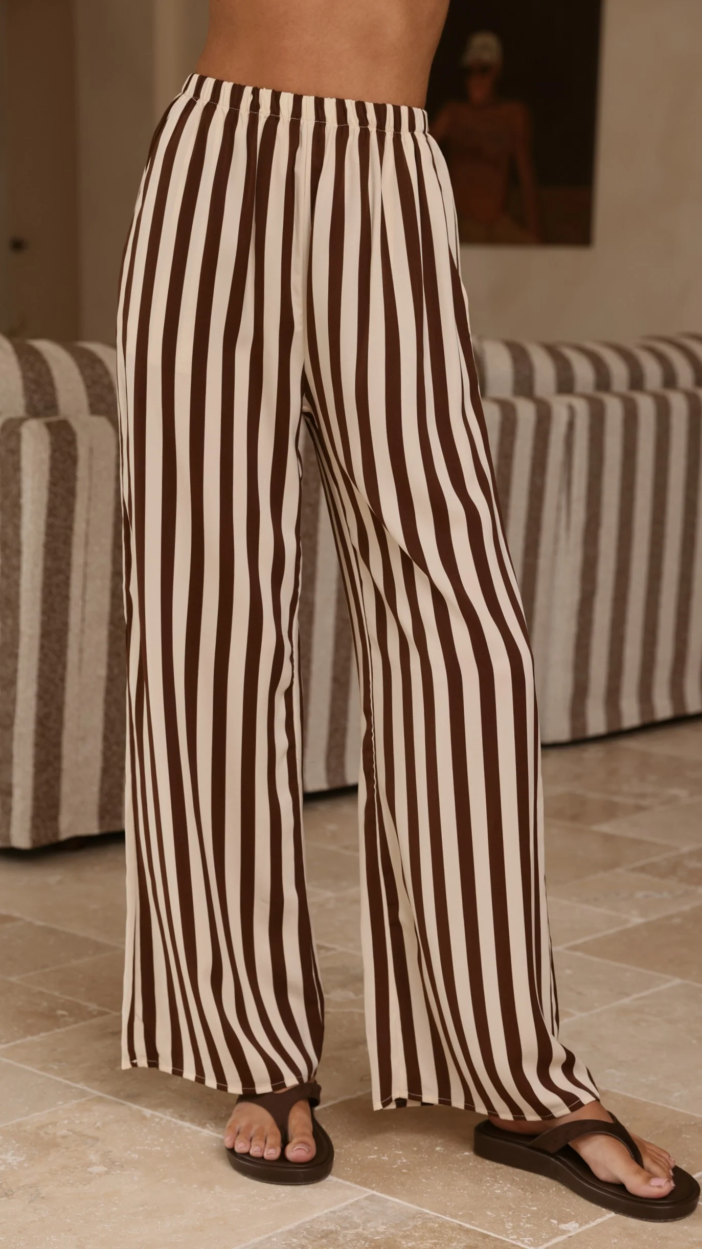 Liana Off Shoulder Top & Pants Set - Brown Stripe - Image 3