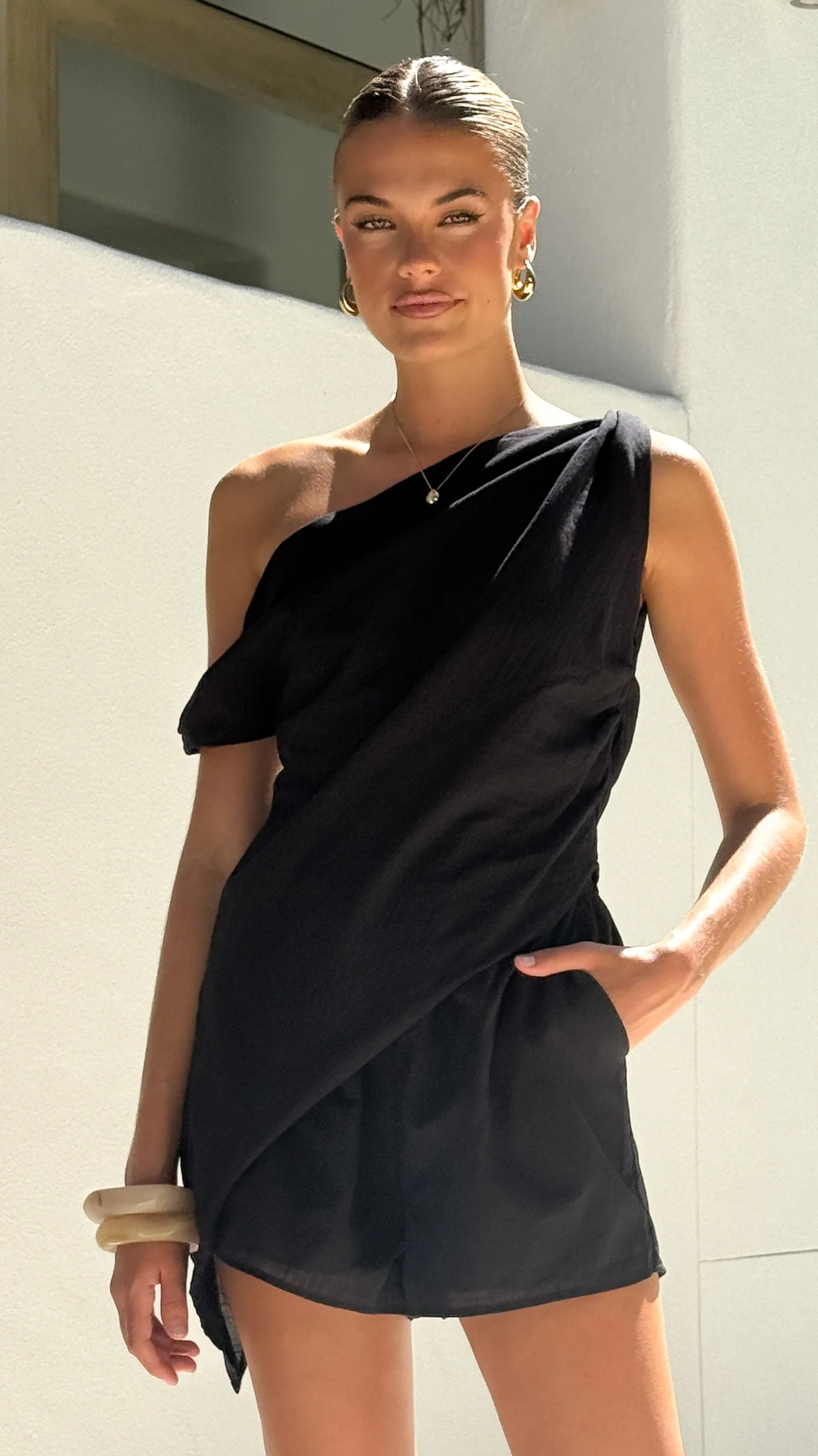 Liana Off Shoulder Top & Shorts Set - Black - Image 4