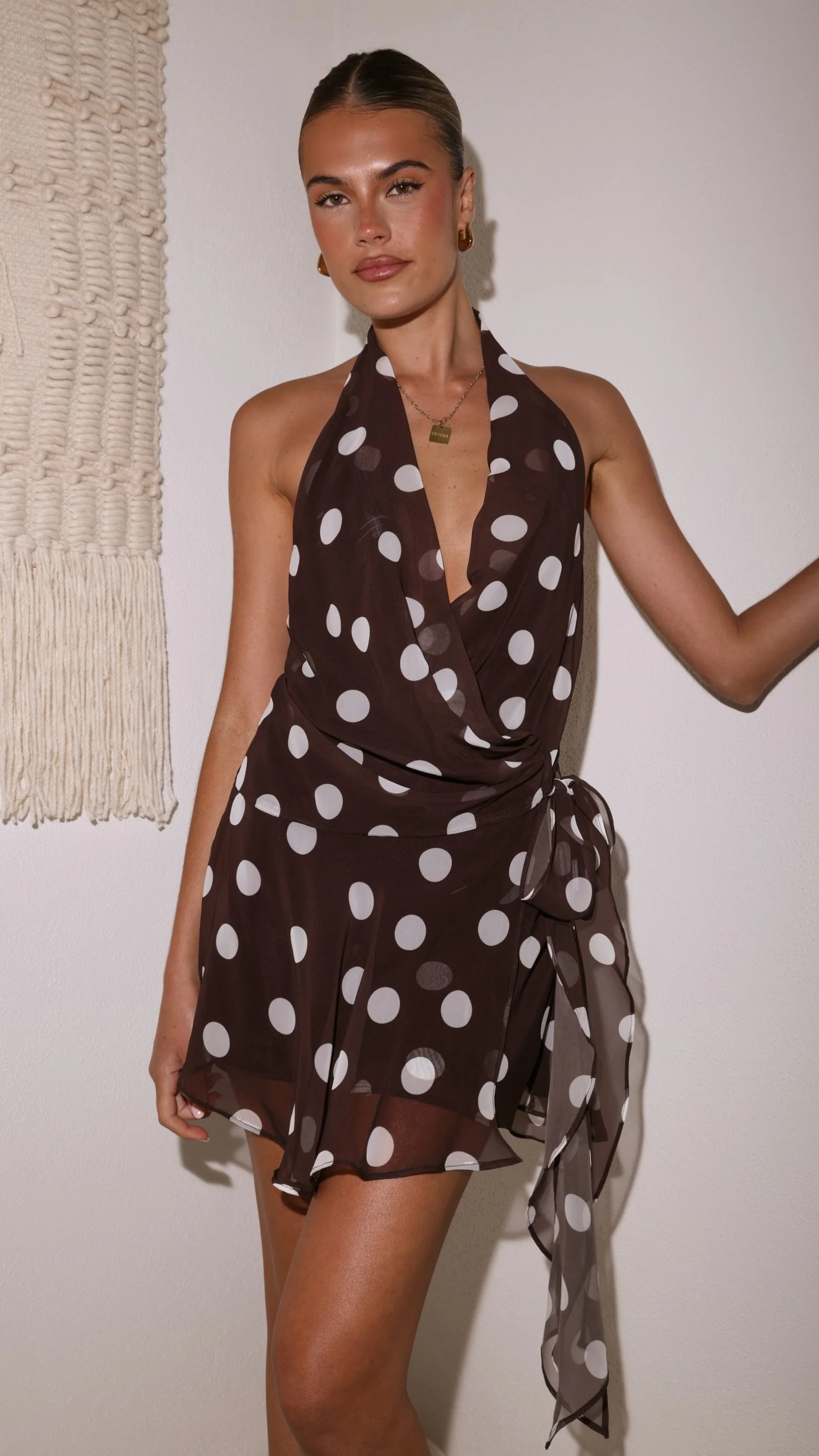 Lily Halter Mini Dress - Chocolate Spot - Image 9