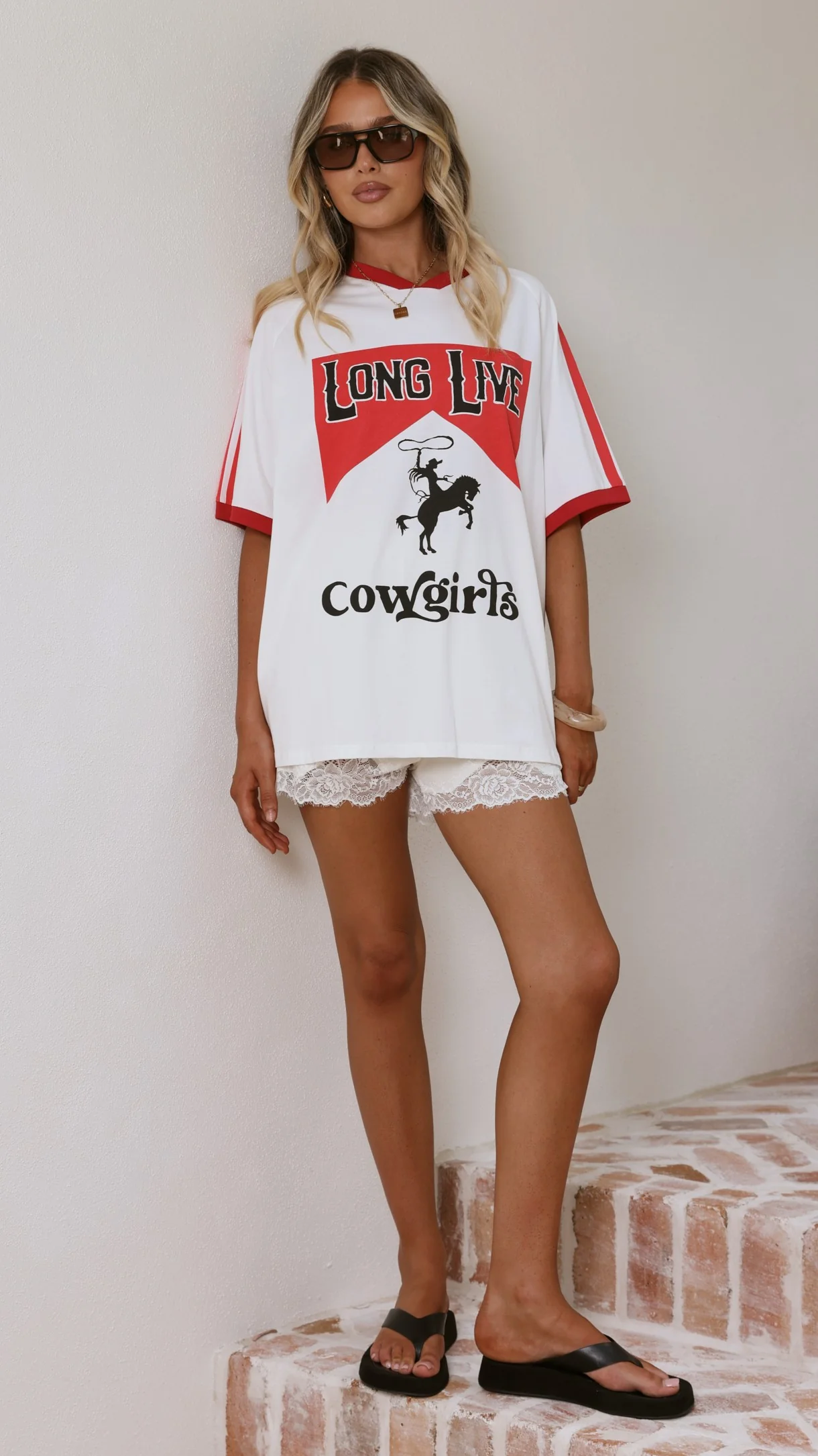 Long Live Cowgirls Oversized Tee - White / Red - Image 3