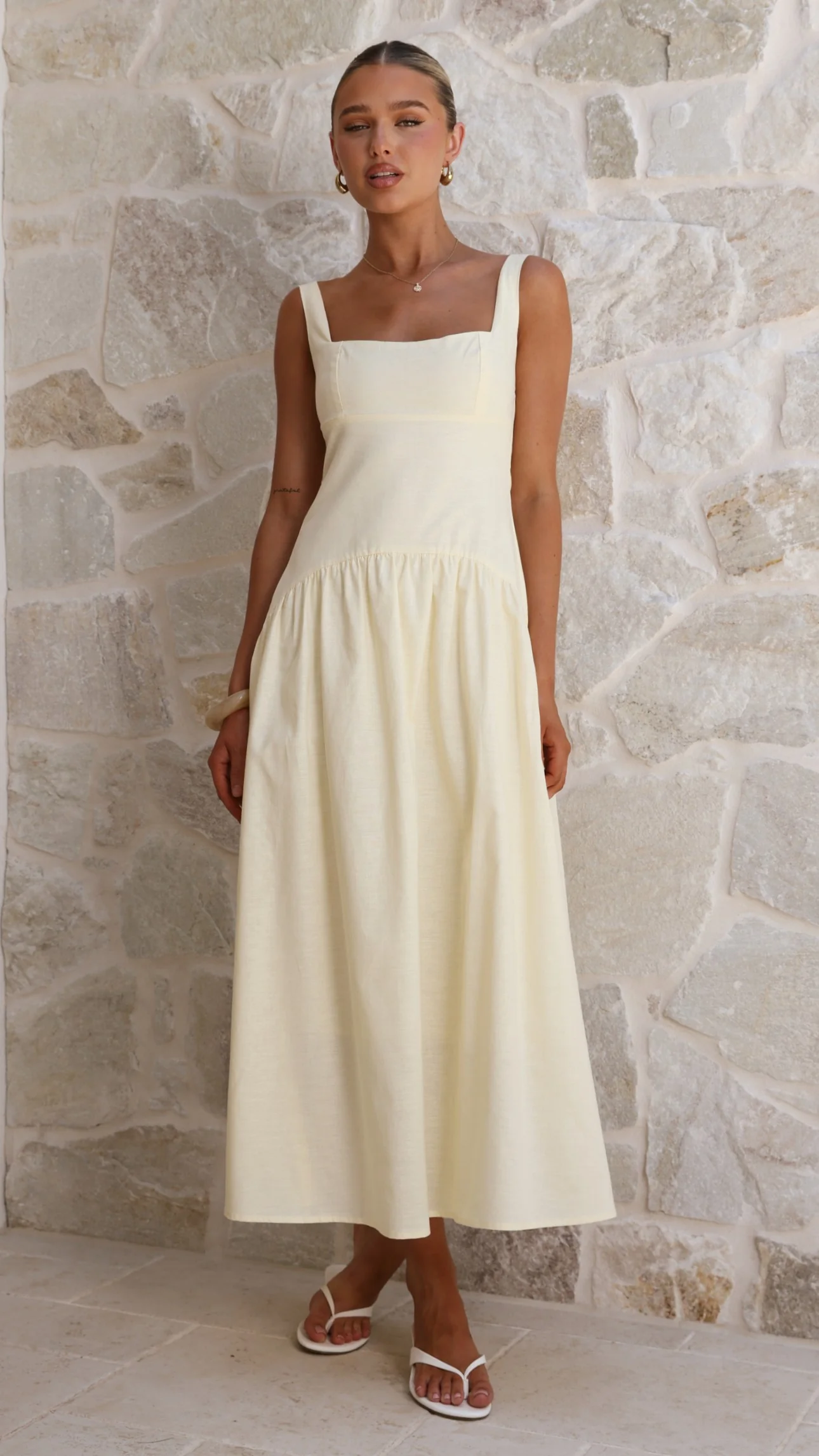 Lucy Drop Waist Maxi Dress - Butter - Image 3