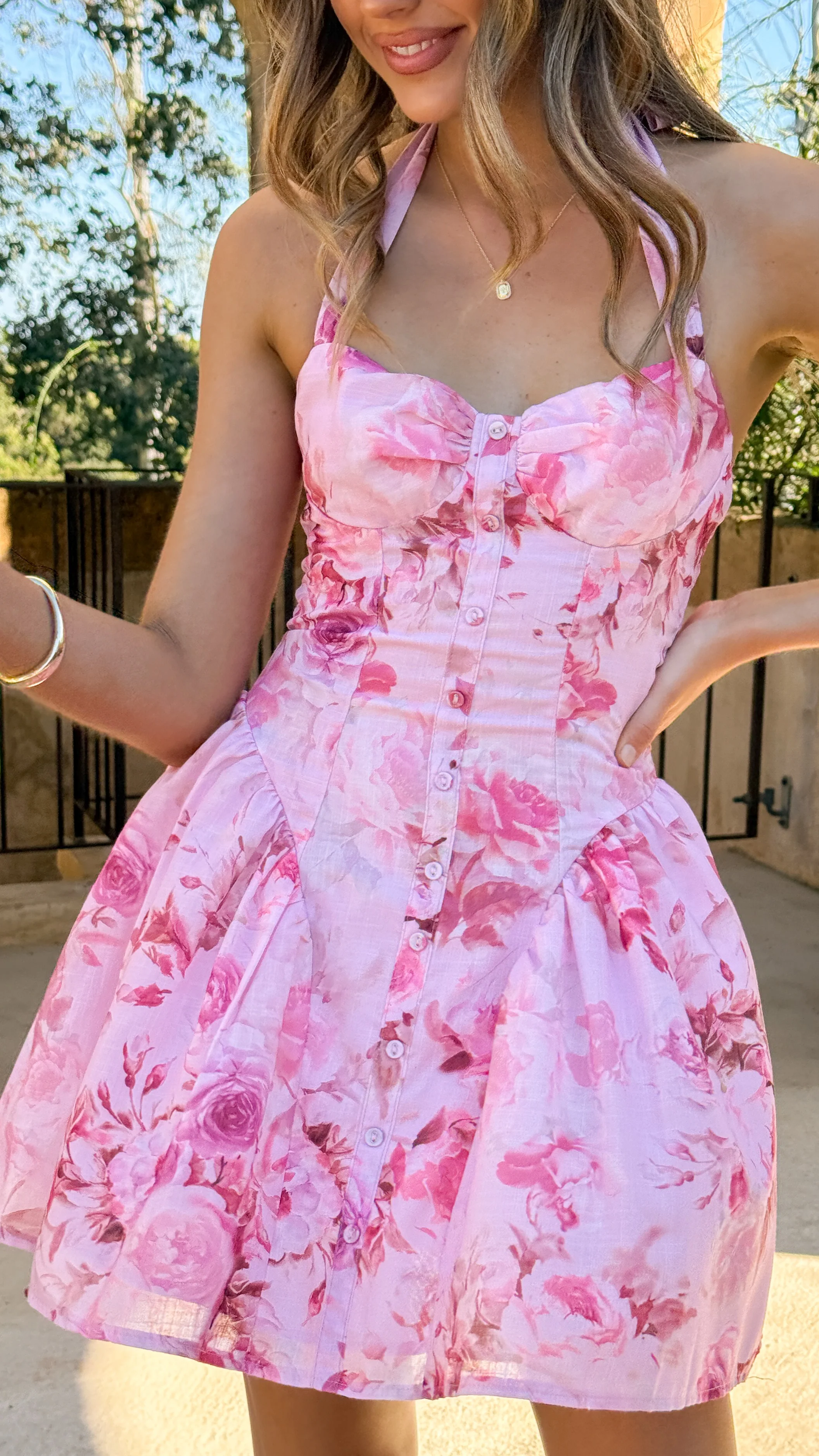 Mabel Mini Dress - Pink Floral - Image 8