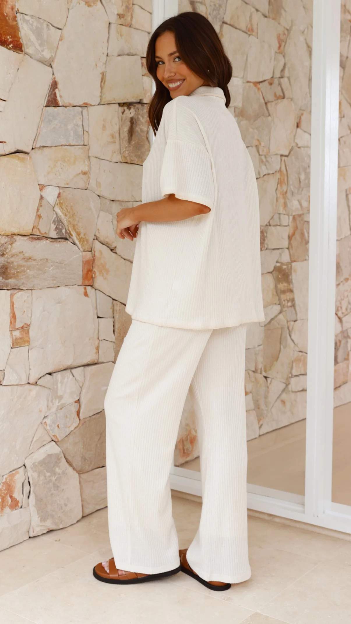 Madian Button Up Shirt and Pants Set - Beige - Image 2