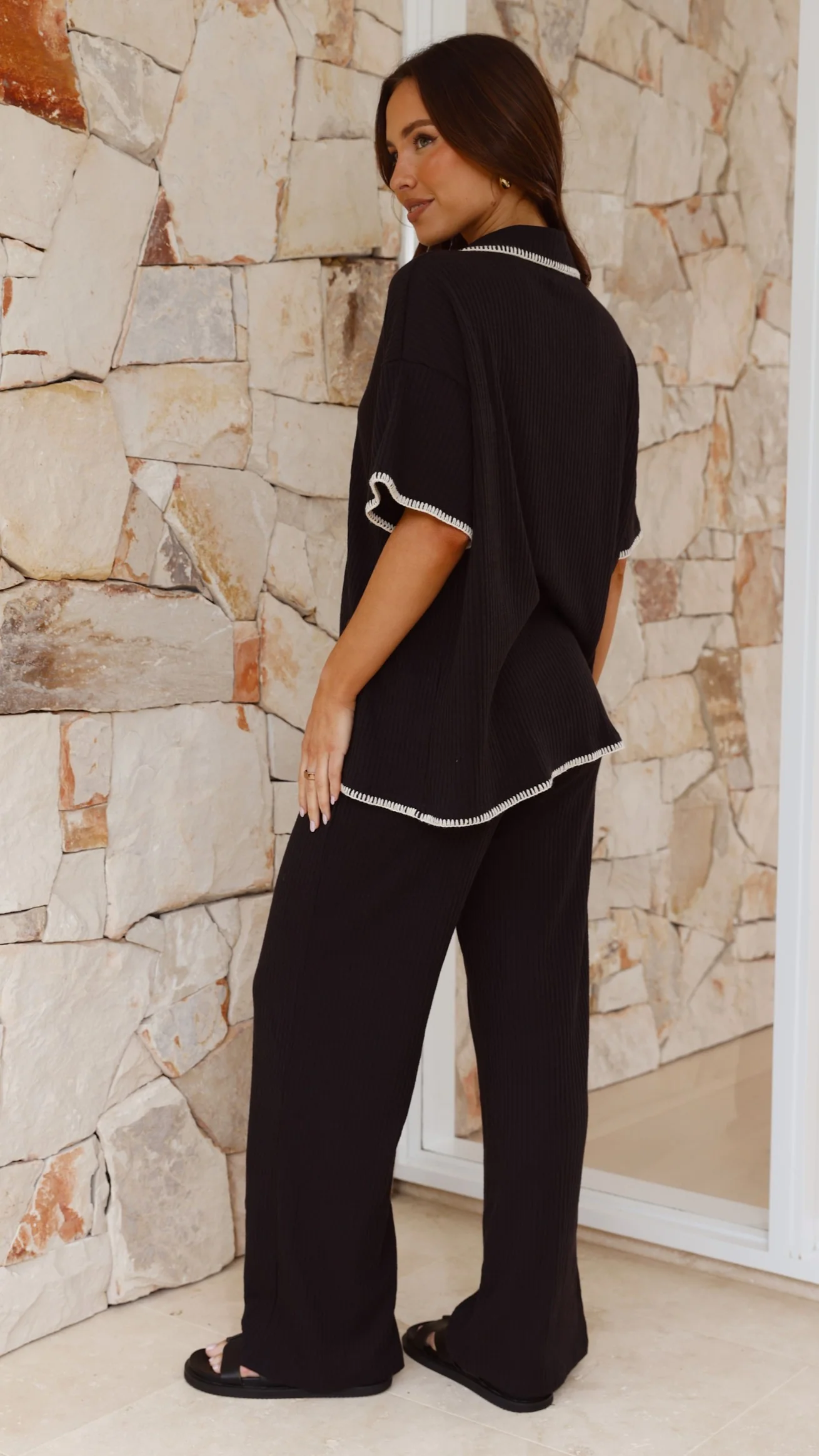Madian Button Up Shirt and Pants Set - Black - Image 2
