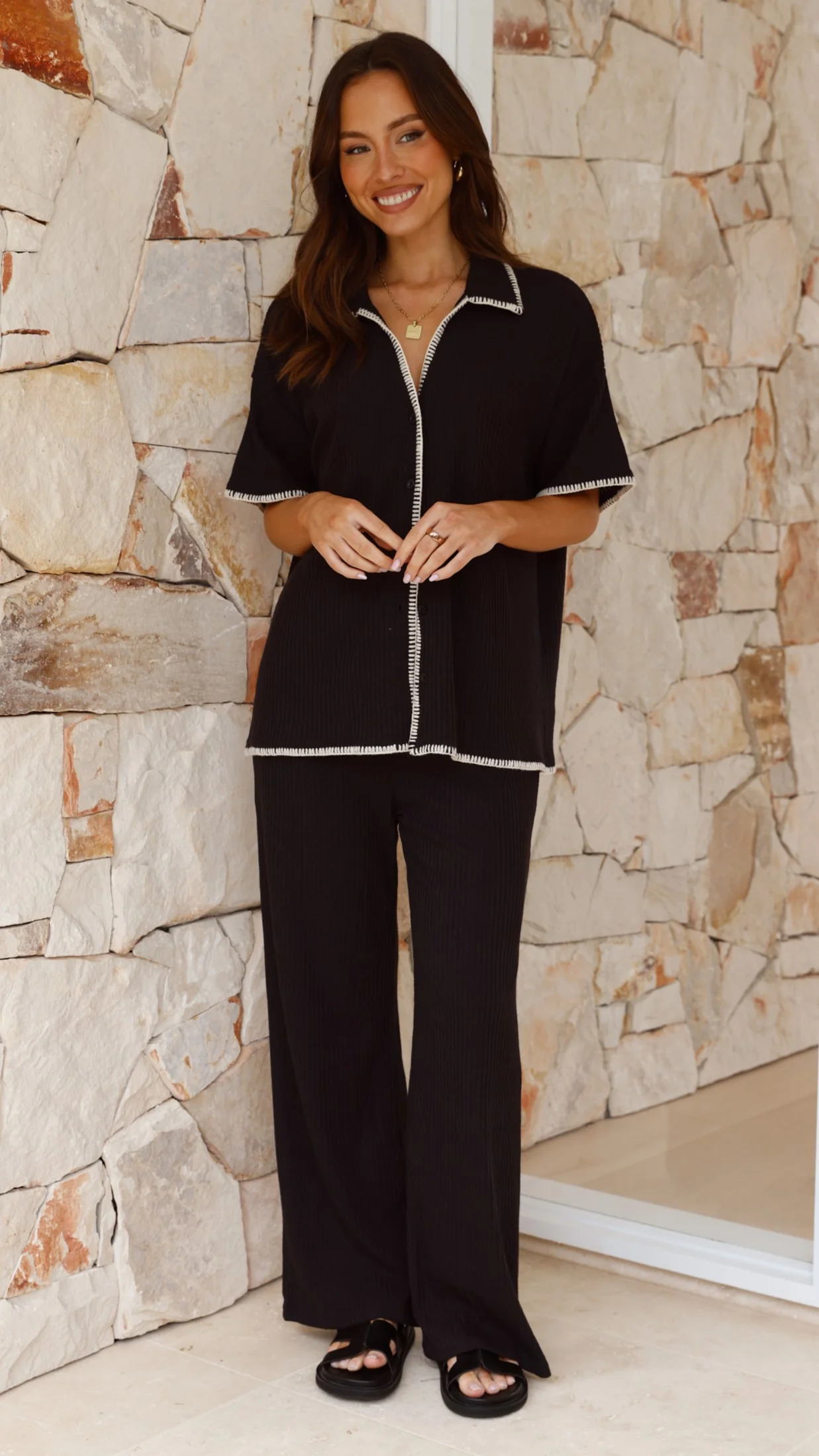 Madian Button Up Shirt and Pants Set - Black - Image 5