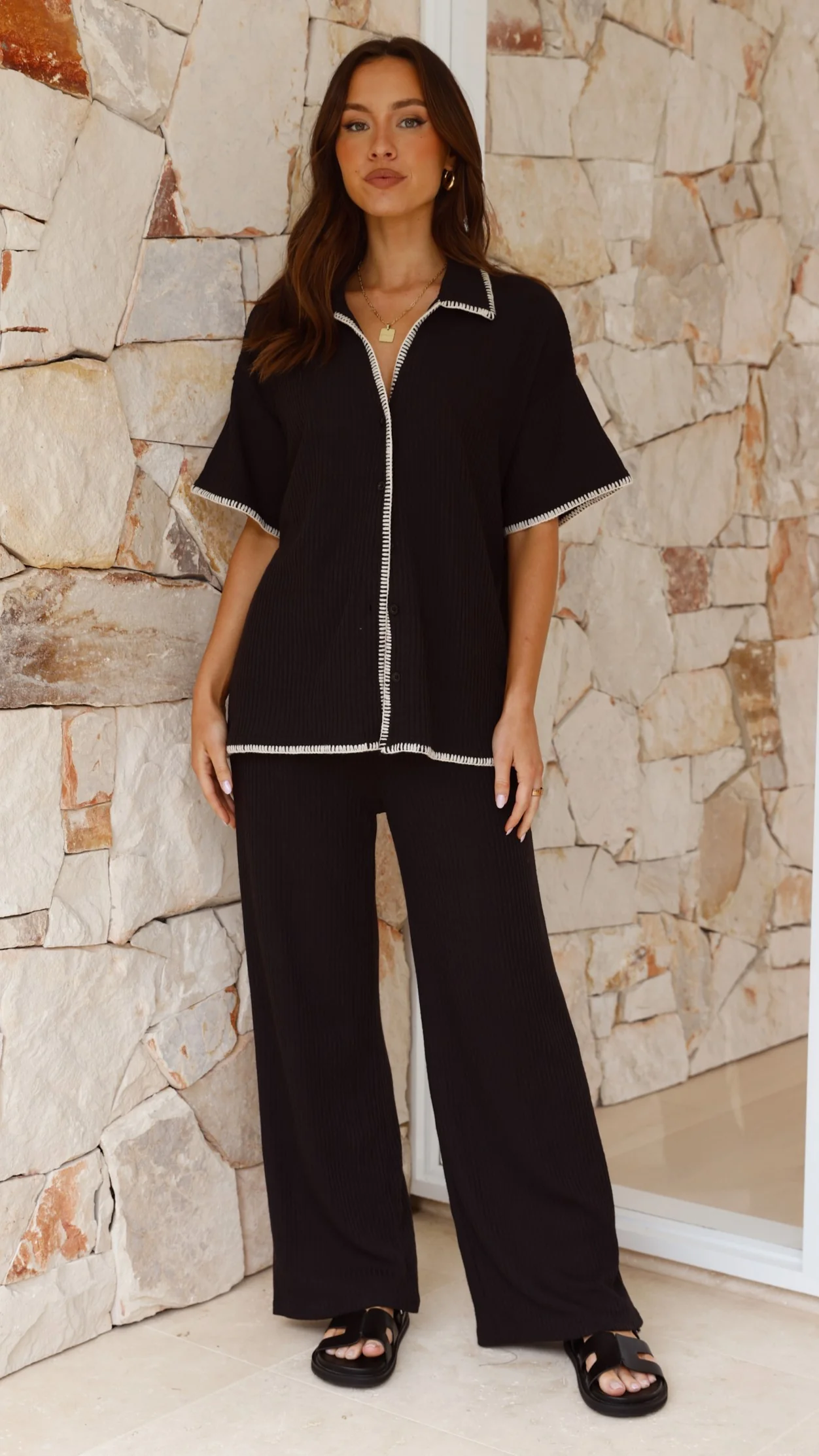Madian Button Up Shirt and Pants Set - Black - Image 7