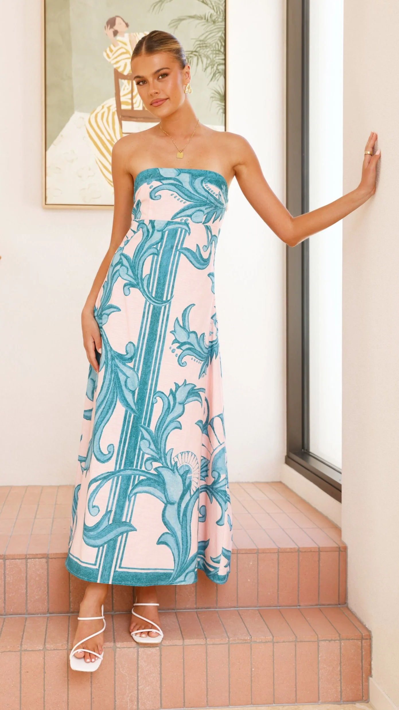 Madra Maxi Dress - Aqua / Pink Zayna - Image 3