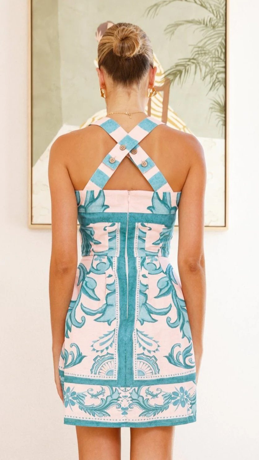 Maegan Mini Dress - Aqua / Pink Zayna - Image 3