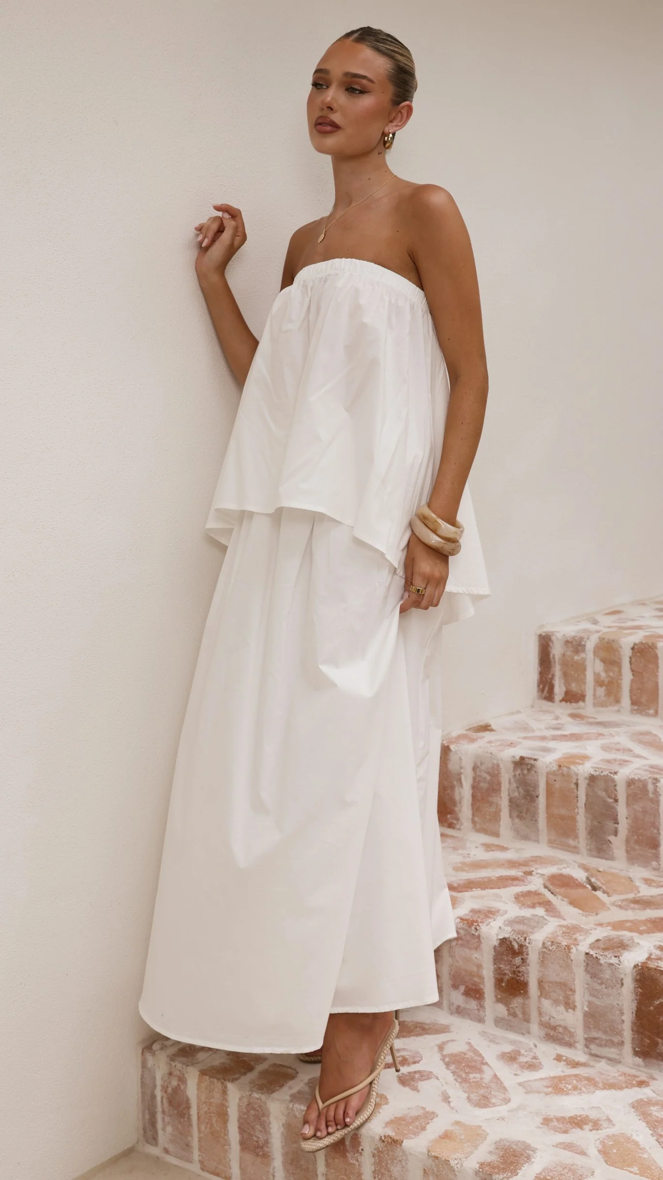 Makala Strapless Top and Maxi Skirt Set - White - Image 10