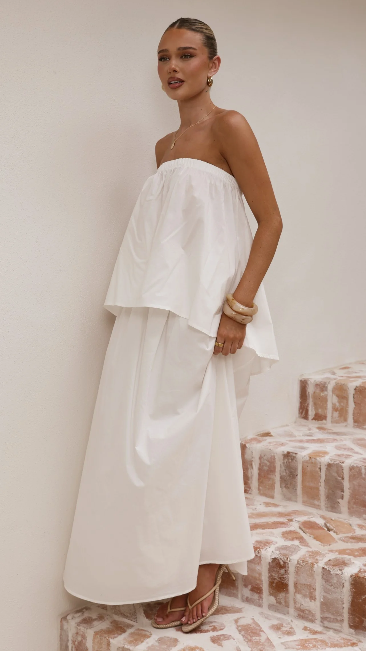 Makala Strapless Top and Maxi Skirt Set - White - Image 11