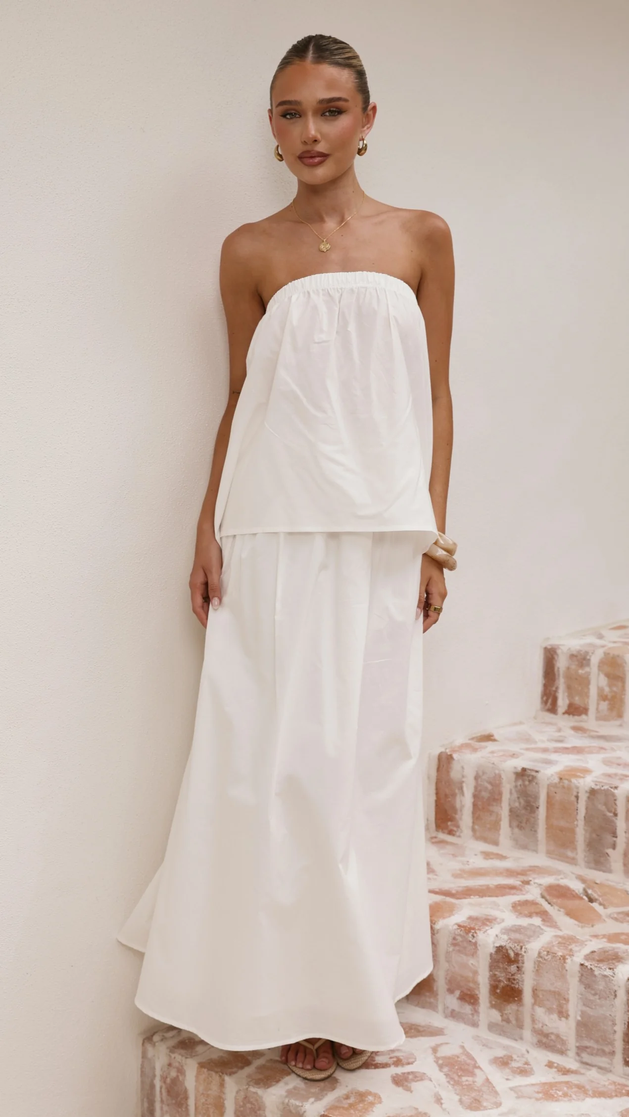 Makala Strapless Top and Maxi Skirt Set - White - Image 4
