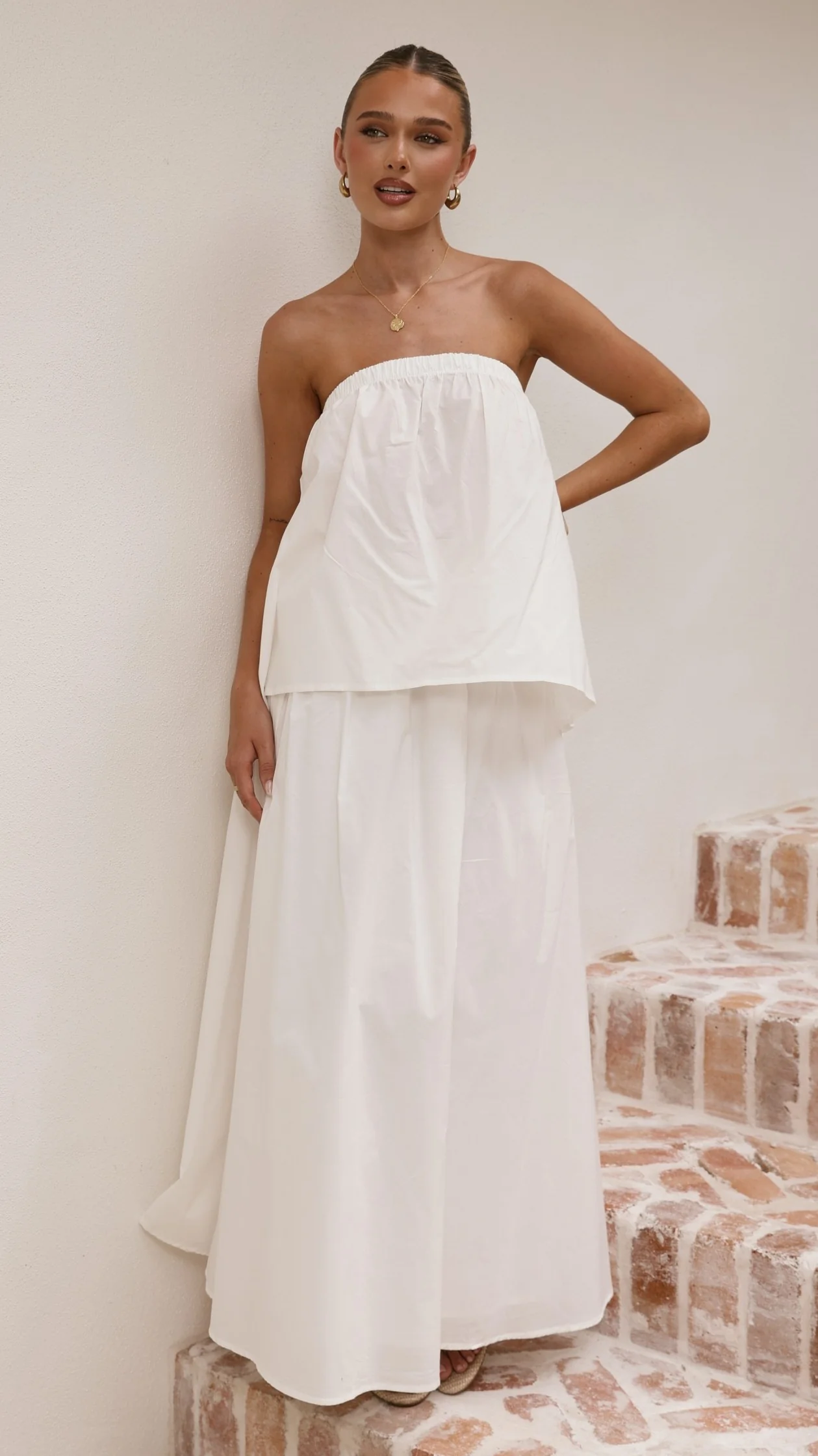 Makala Strapless Top and Maxi Skirt Set - White - Image 7