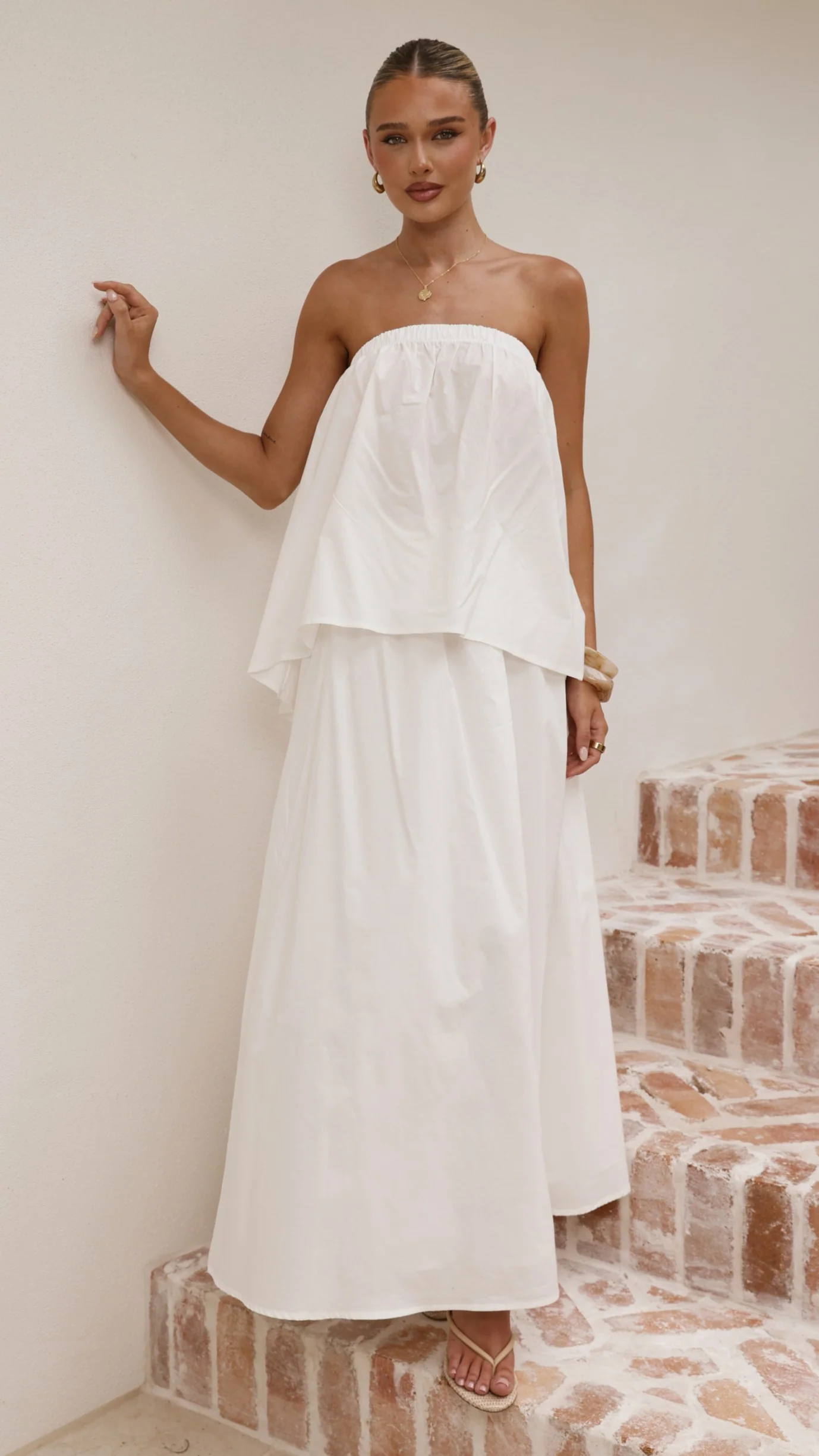 Makala Strapless Top and Maxi Skirt Set - White - Image 8