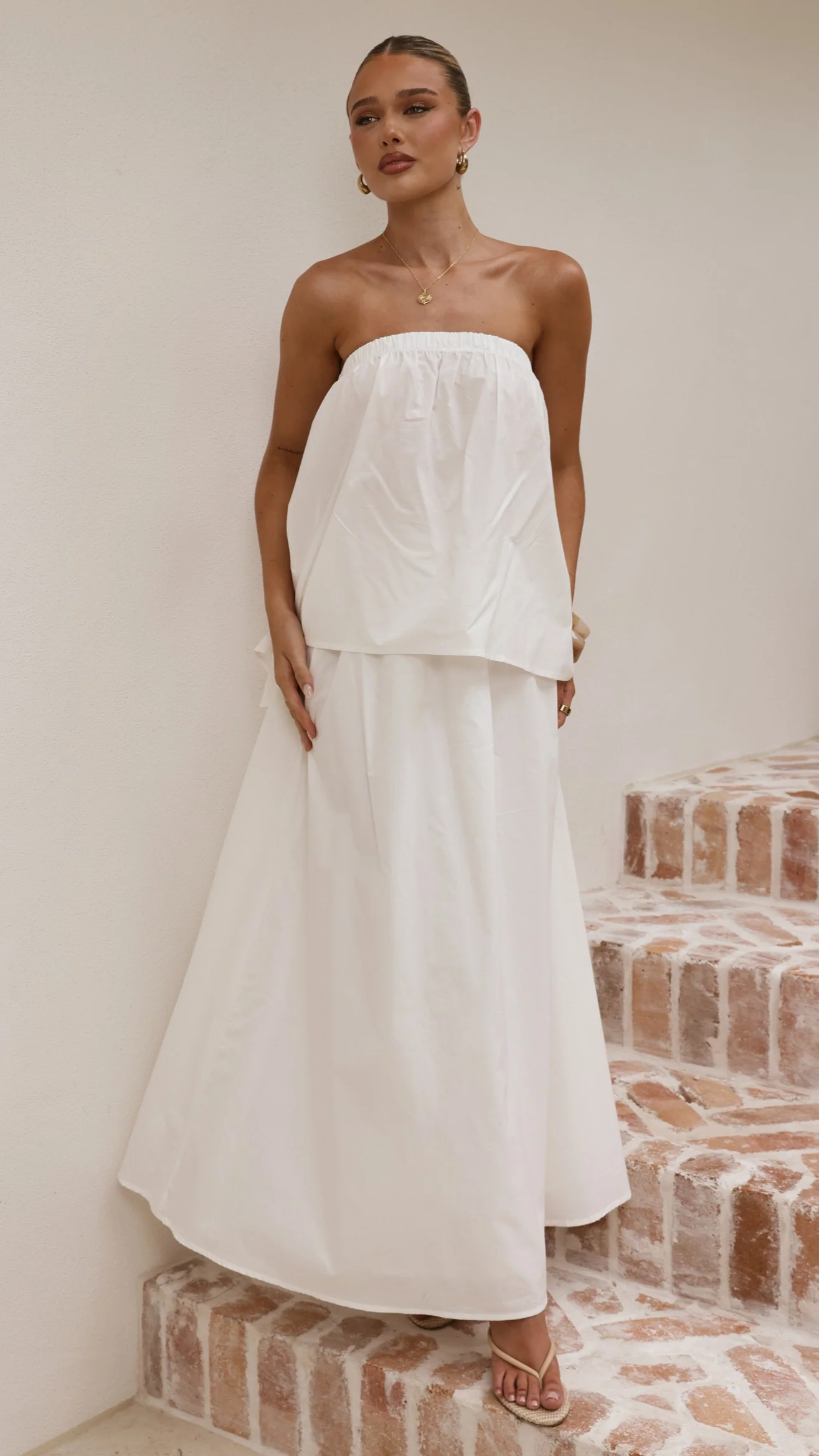 Makala Strapless Top and Maxi Skirt Set - White - Image 9