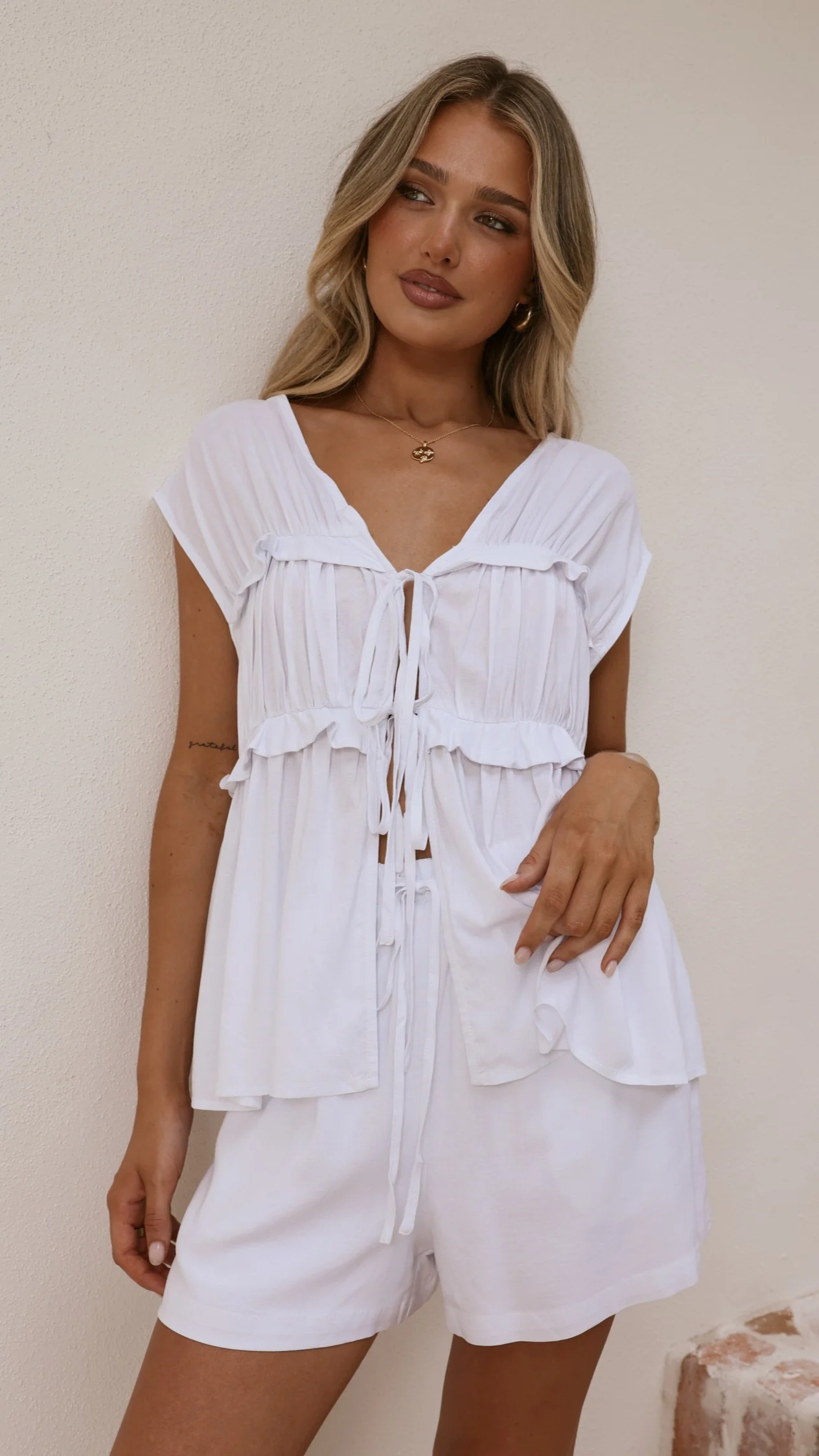 Makayla Tie Top - White