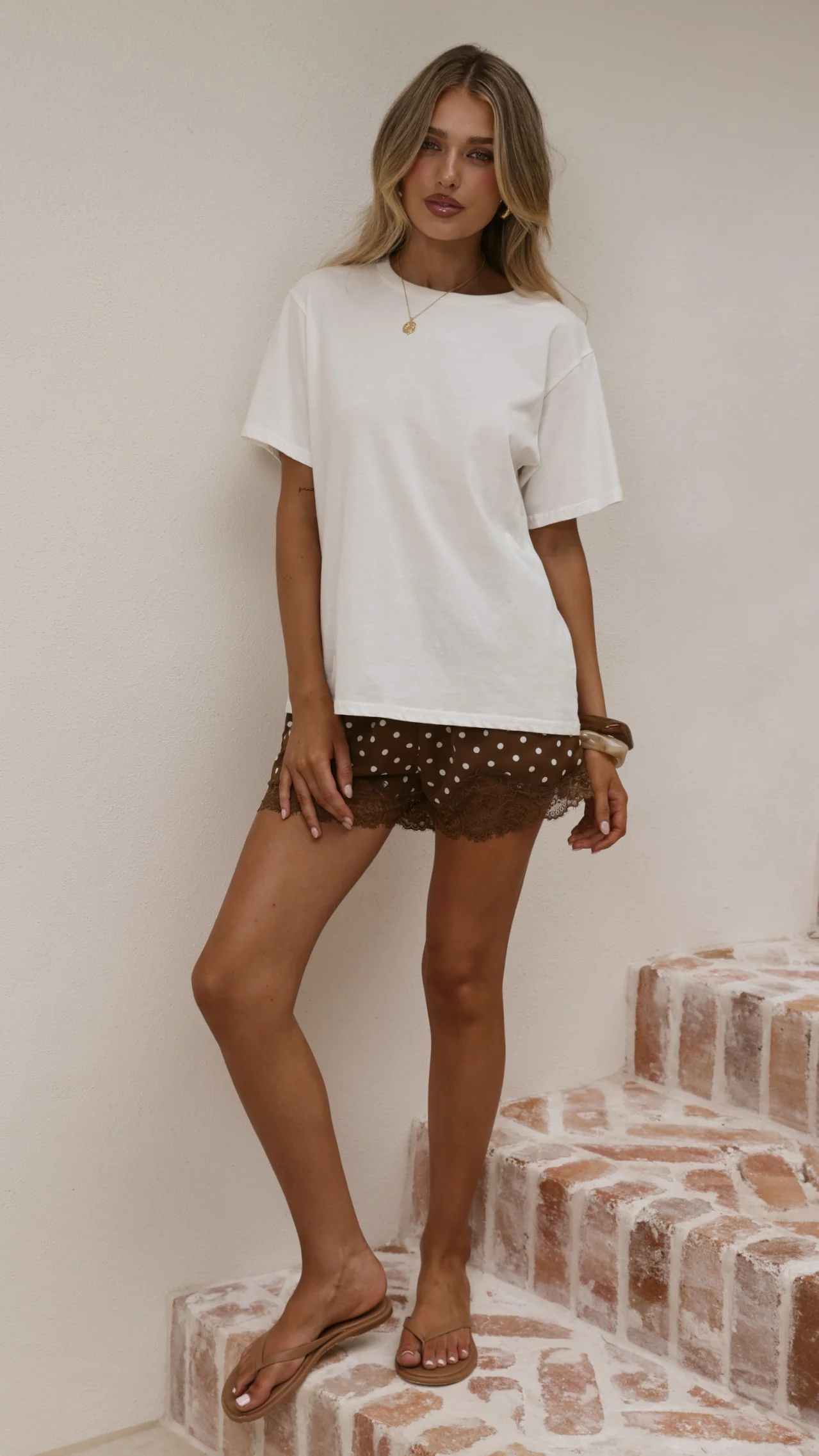 Makoa Lace Shorts - Choc/White Polka - Image 4