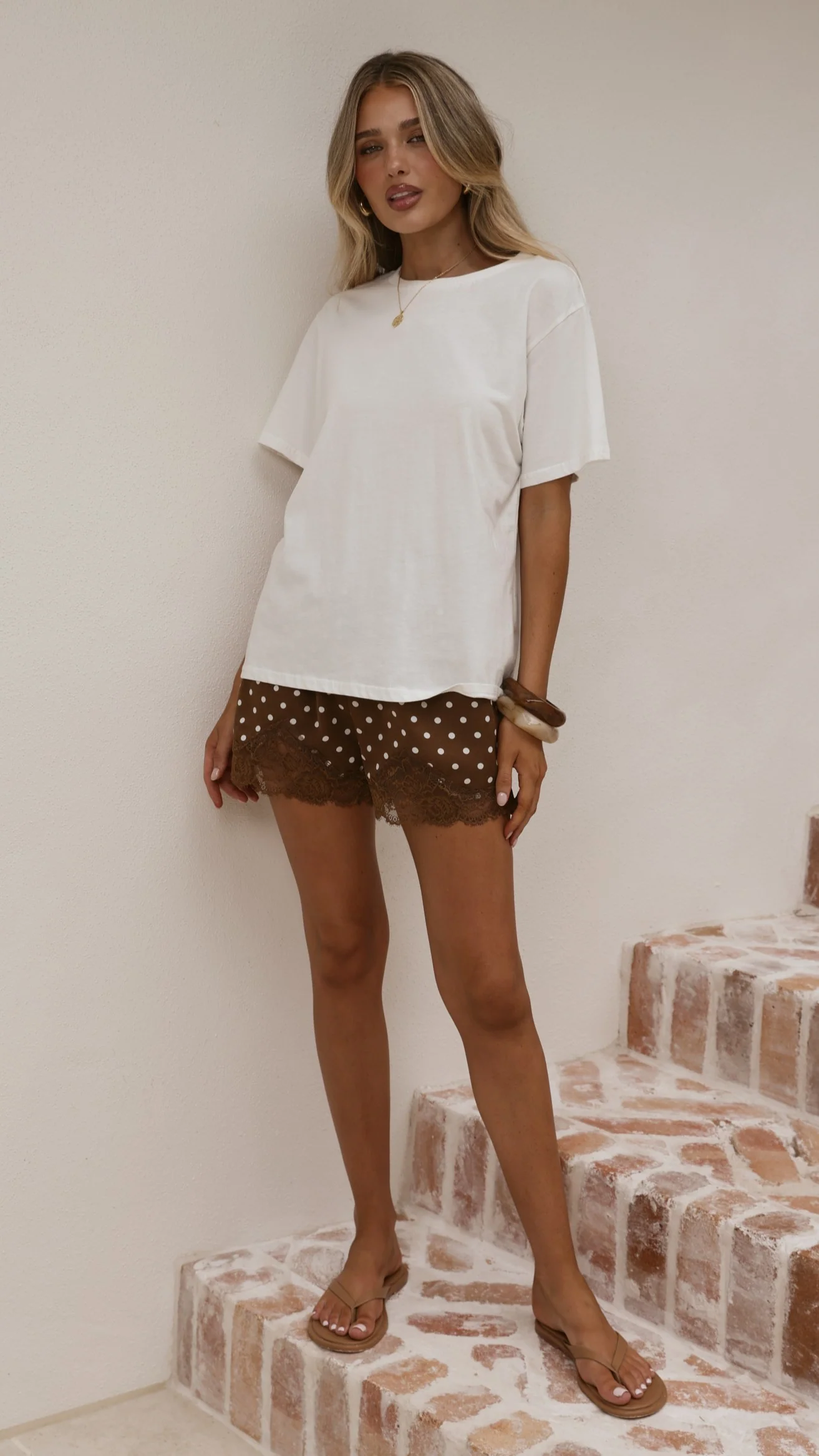 Makoa Lace Shorts - Choc/White Polka - Image 7