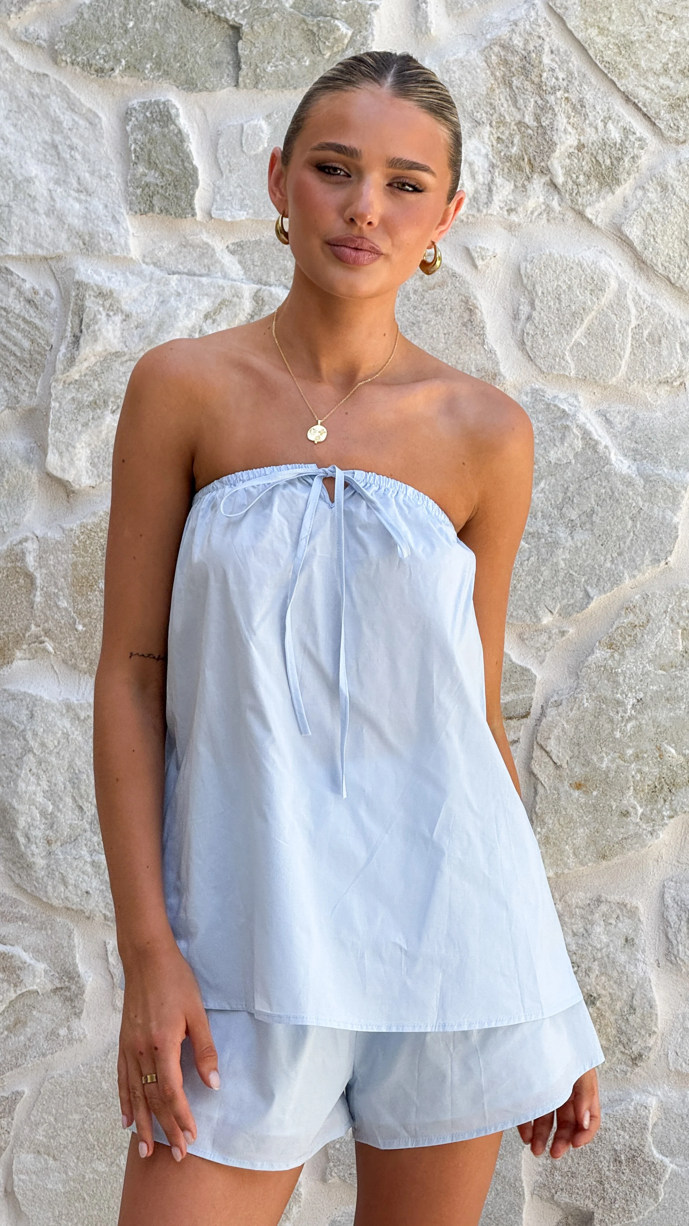 Mallie Strapless Top and Shorts Set - Blue - Image 4