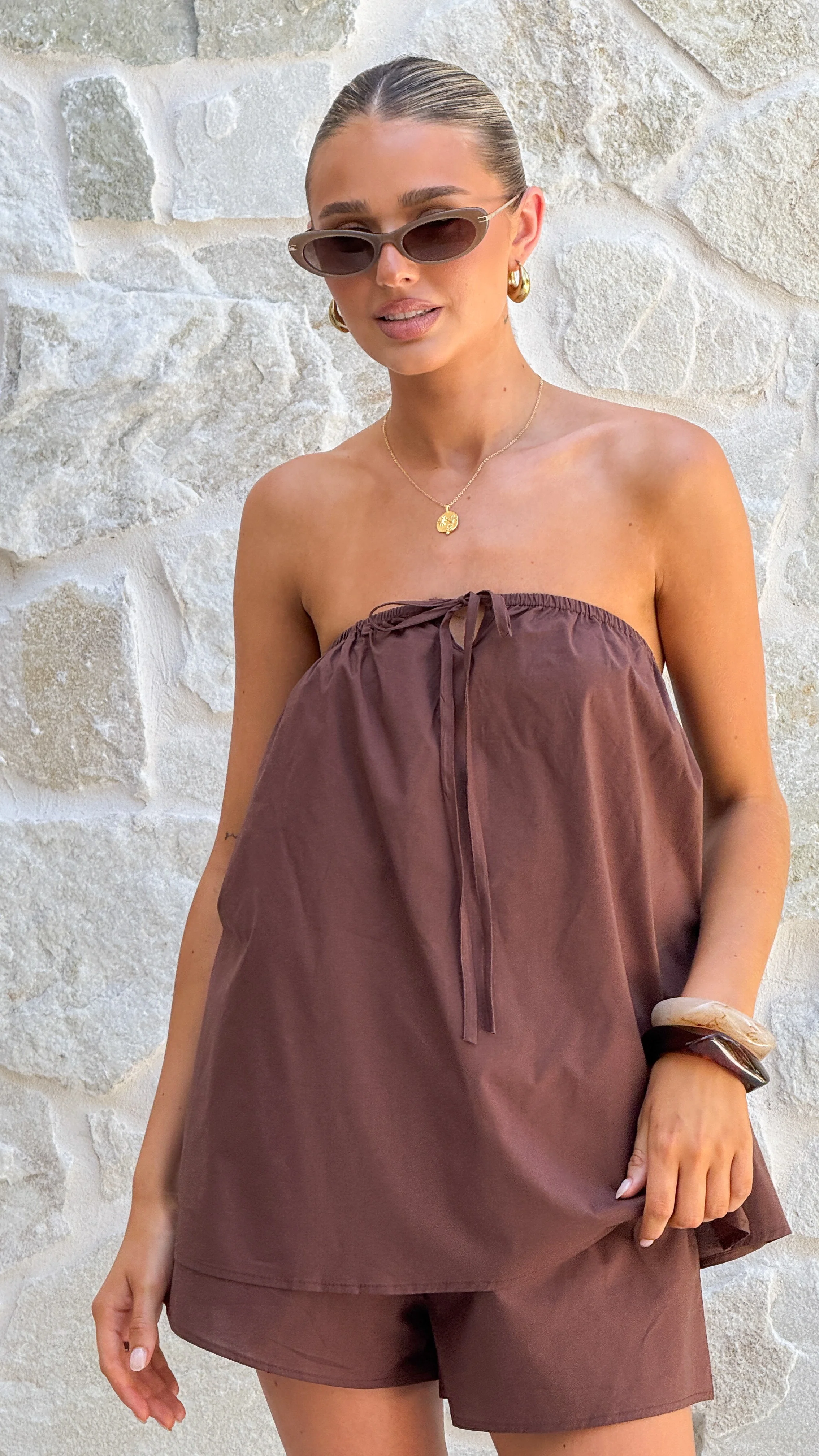 Mallie Strapless Top and Shorts Set - Chocolate - Image 4