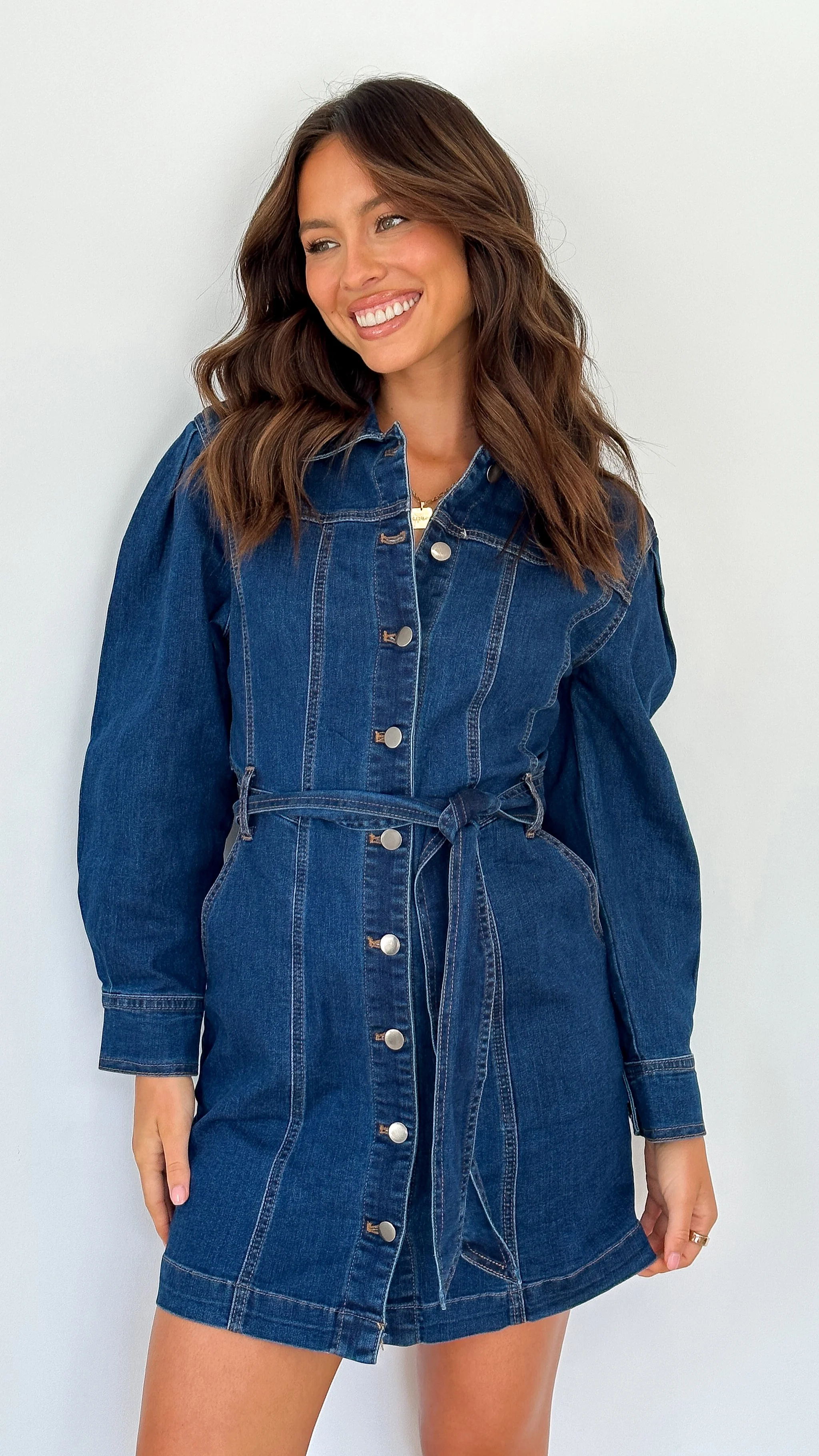 Margie Denim Mini Dress - Indigo - Image 5