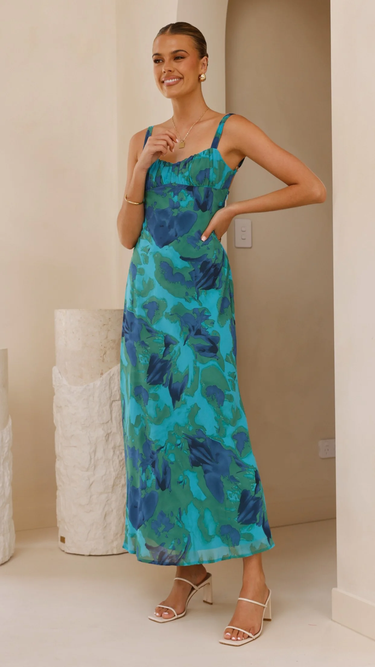 Margo Midi Dress - Blue/Green Floral - Image 8