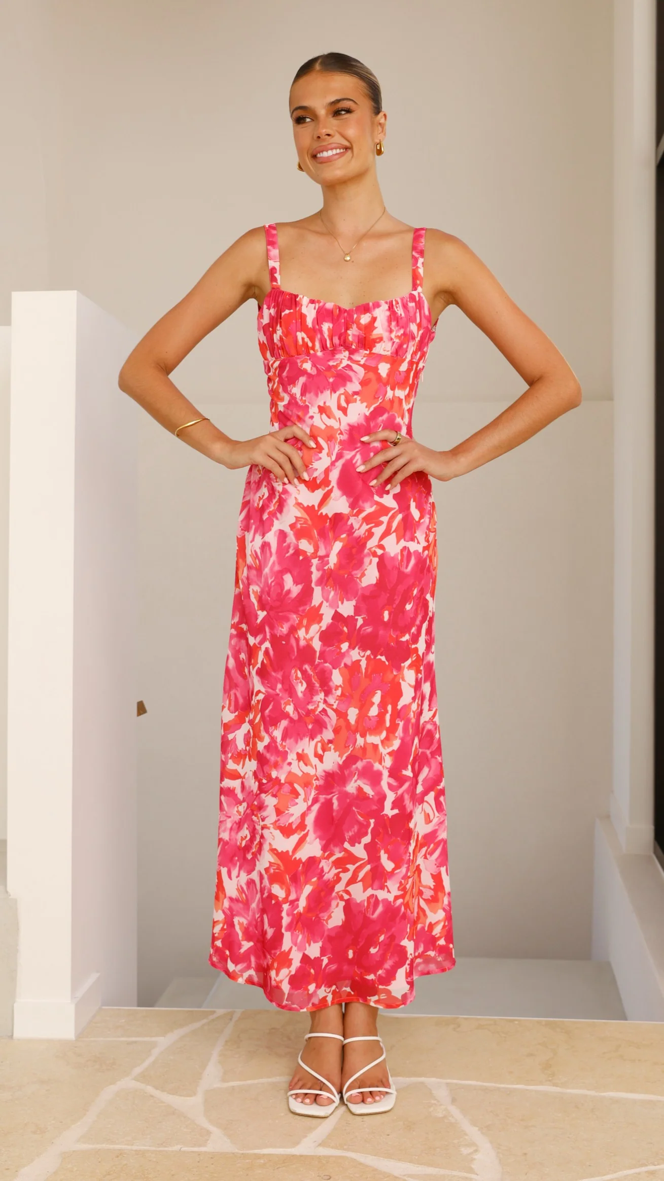 Margo Midi Dress - Pink/Red Floral - Image 6