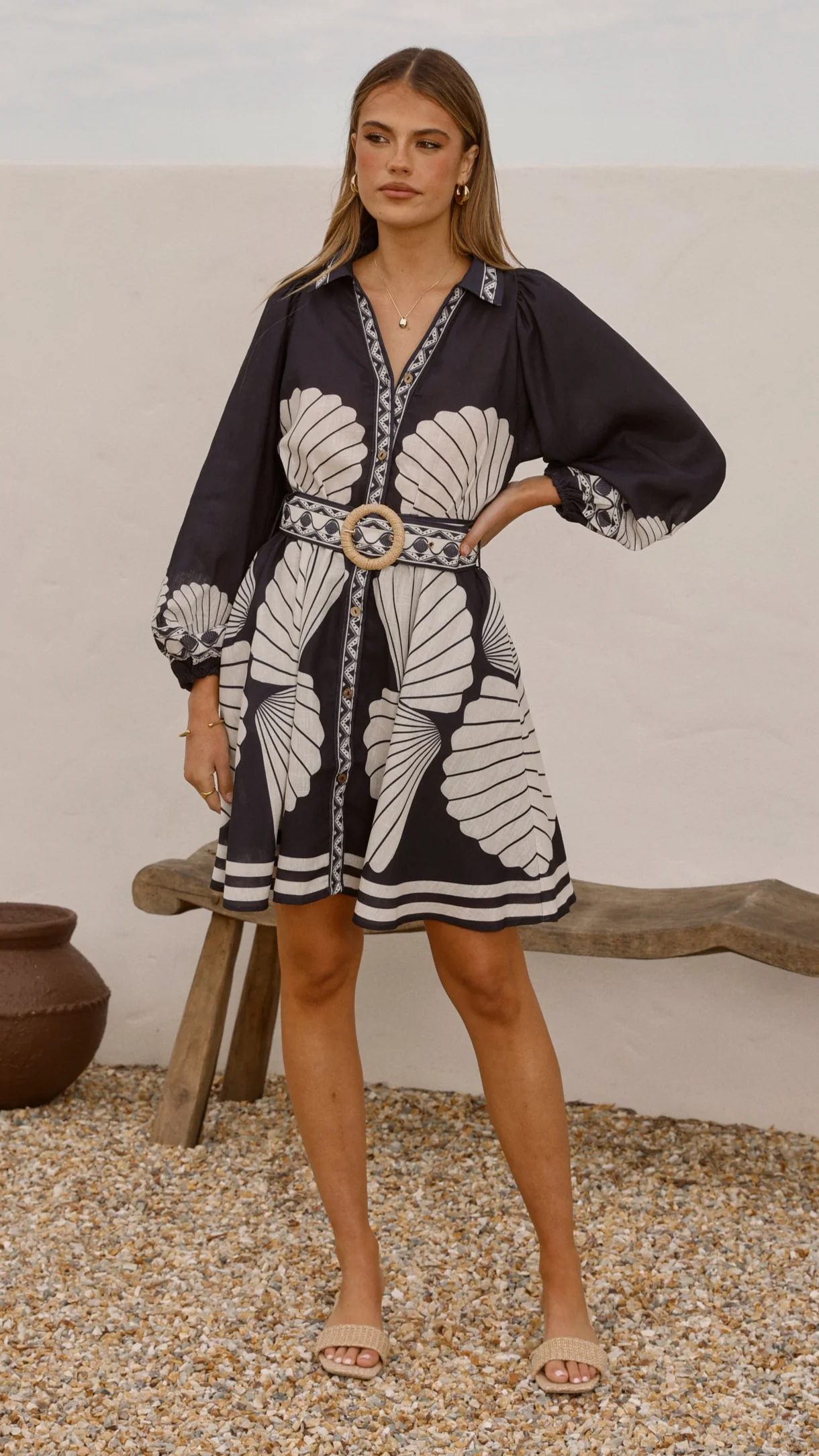 Mariel Long Sleeve Mini Dress - Black - Image 3