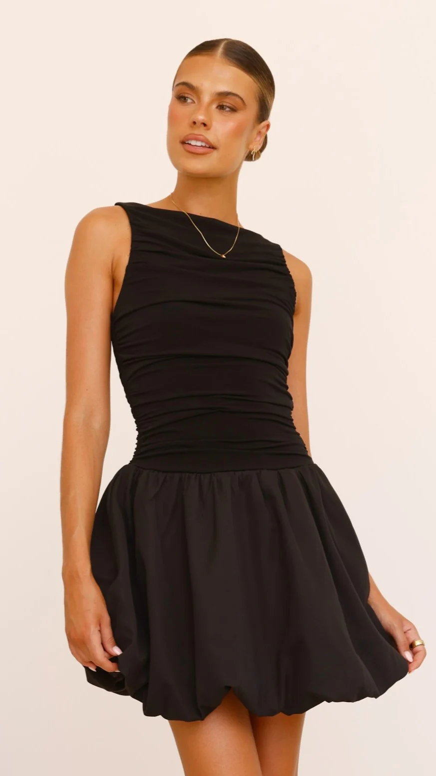 Meera Boat Neck Mini Dress - Black - Image 5