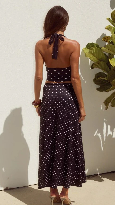 Melody Flounce Midi Skirt - Black / White Polka - Image 2