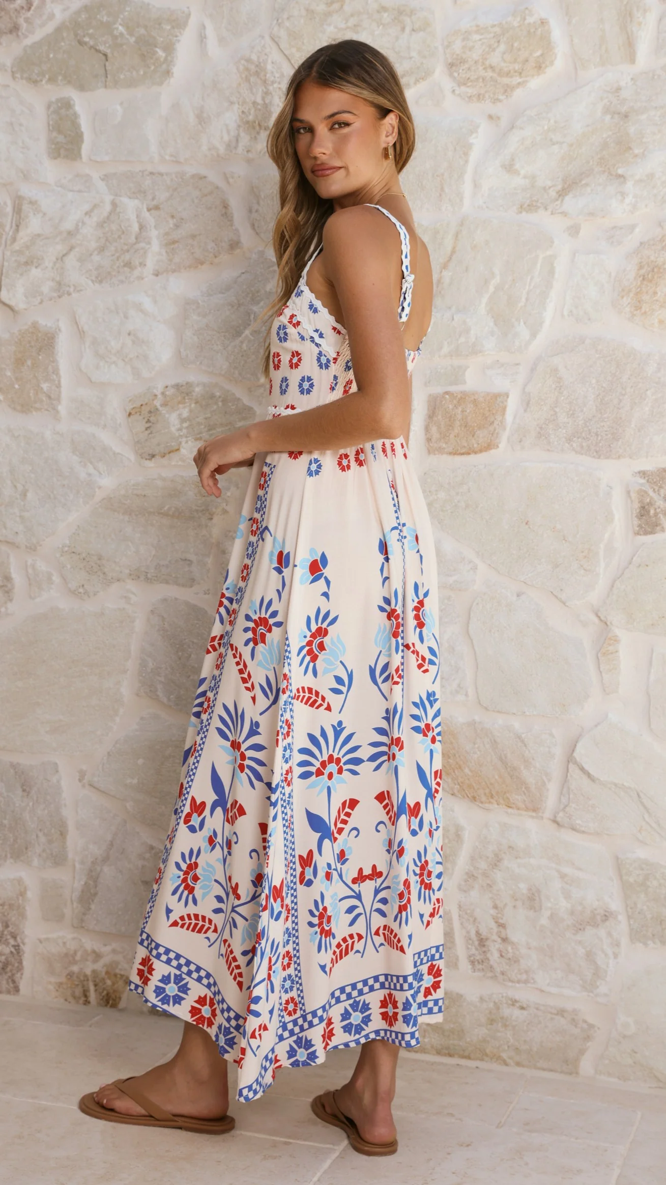 Michaela Maxi Dress - Blue/Red Floral - Image 2