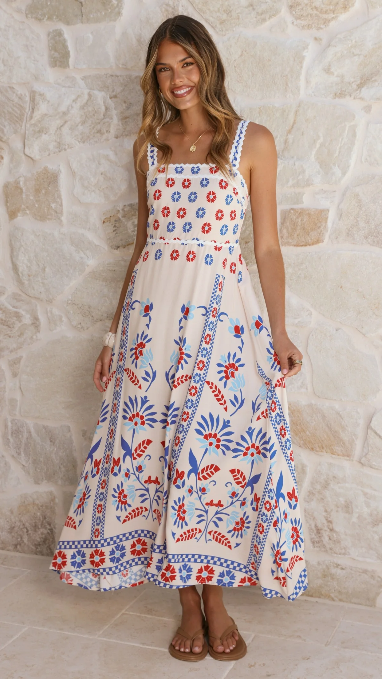Michaela Maxi Dress - Blue/Red Floral - Image 4