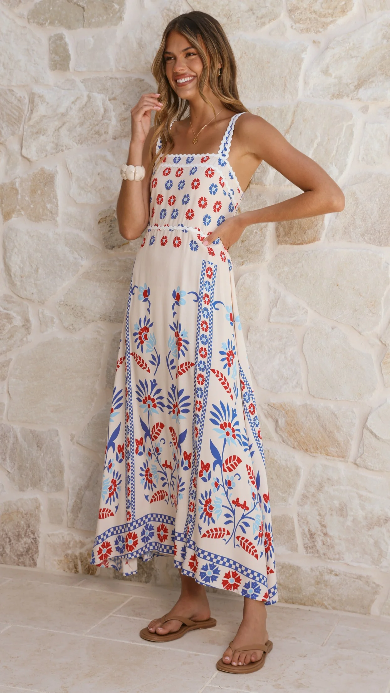 Michaela Maxi Dress - Blue/Red Floral - Image 5