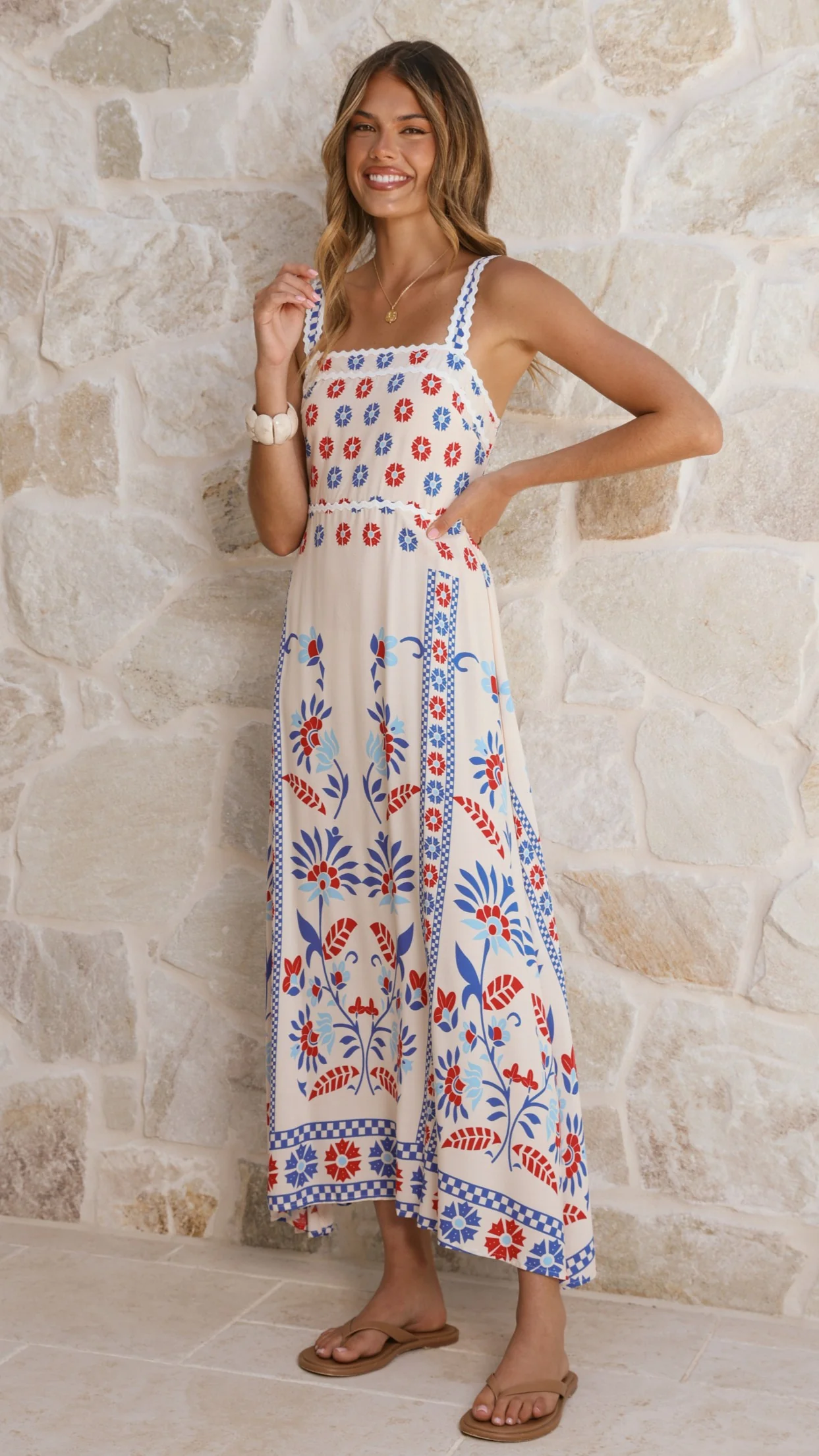Michaela Maxi Dress - Blue/Red Floral - Image 7